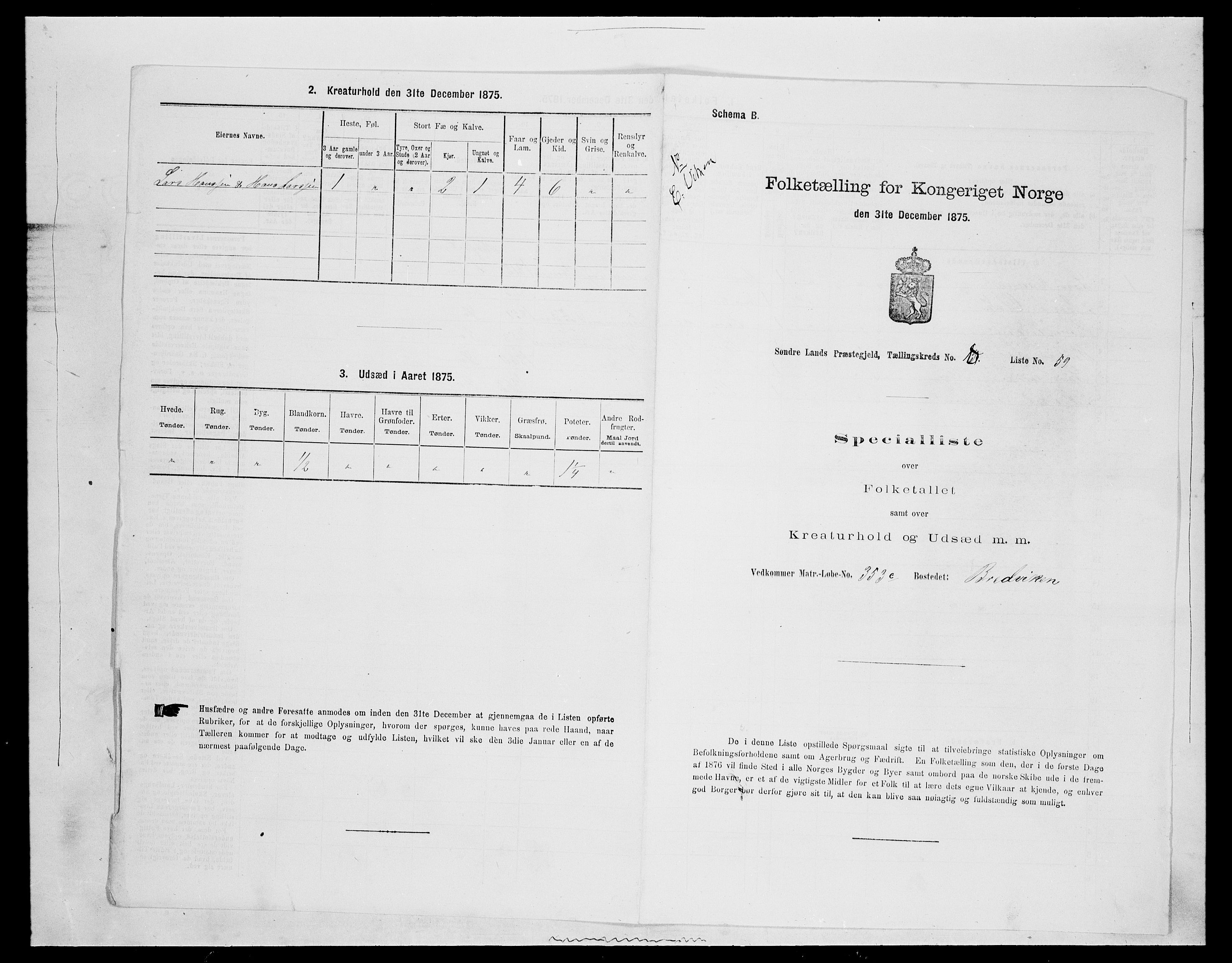 SAH, 1875 census for 0536P Søndre Land, 1875, p. 1315