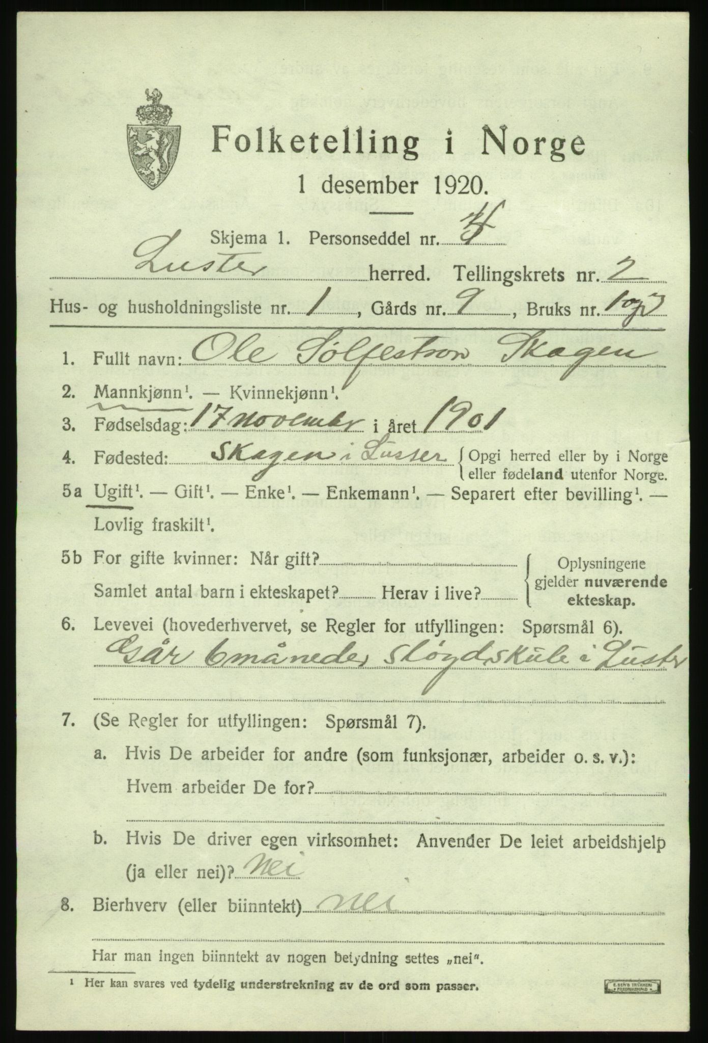 SAB, 1920 census for Luster, 1920, p. 1586