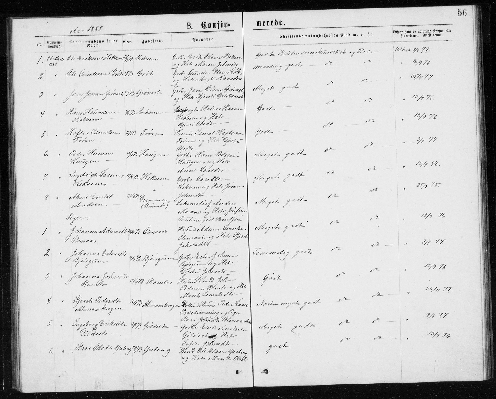 Ministerialprotokoller, klokkerbøker og fødselsregistre - Sør-Trøndelag, AV/SAT-A-1456/685/L0977: Parish register (copy) no. 685C02, 1879-1890, p. 56