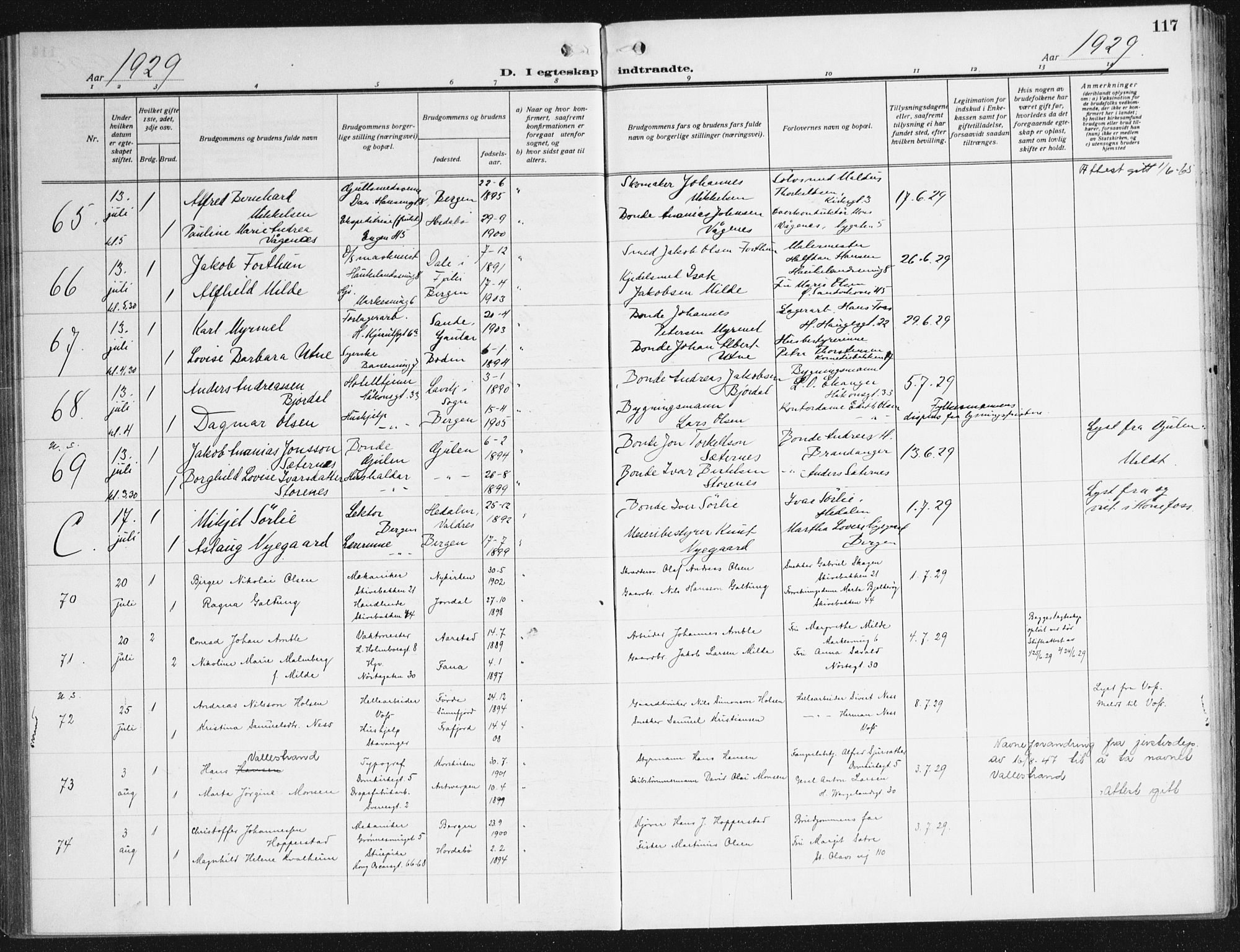 Domkirken sokneprestembete, AV/SAB-A-74801/H/Haa/L0039: Parish register (official) no. D 6, 1921-1937, p. 117