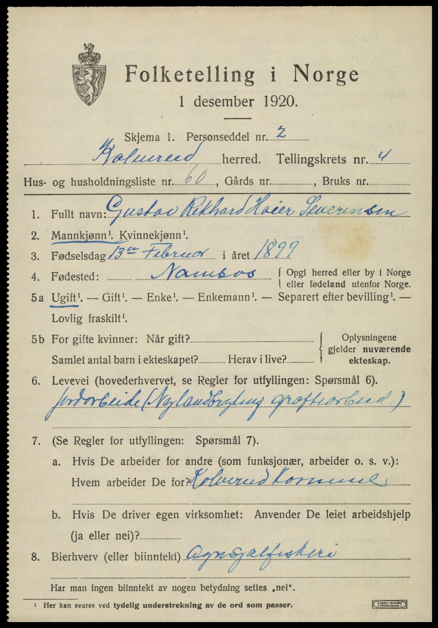 SAT, 1920 census for Kolvereid, 1920, p. 3115