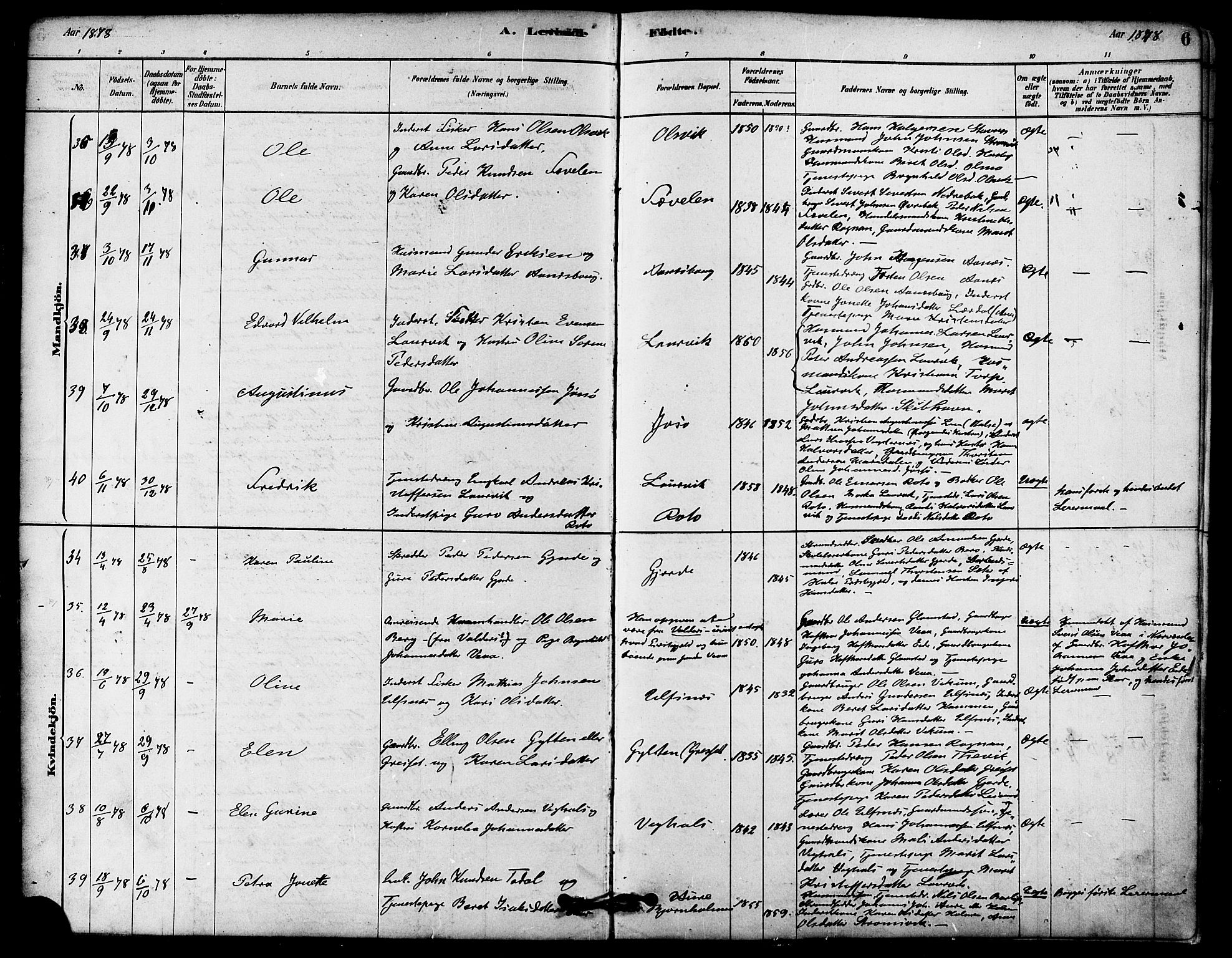 Ministerialprotokoller, klokkerbøker og fødselsregistre - Møre og Romsdal, AV/SAT-A-1454/578/L0906: Parish register (official) no. 578A05, 1878-1886, p. 6