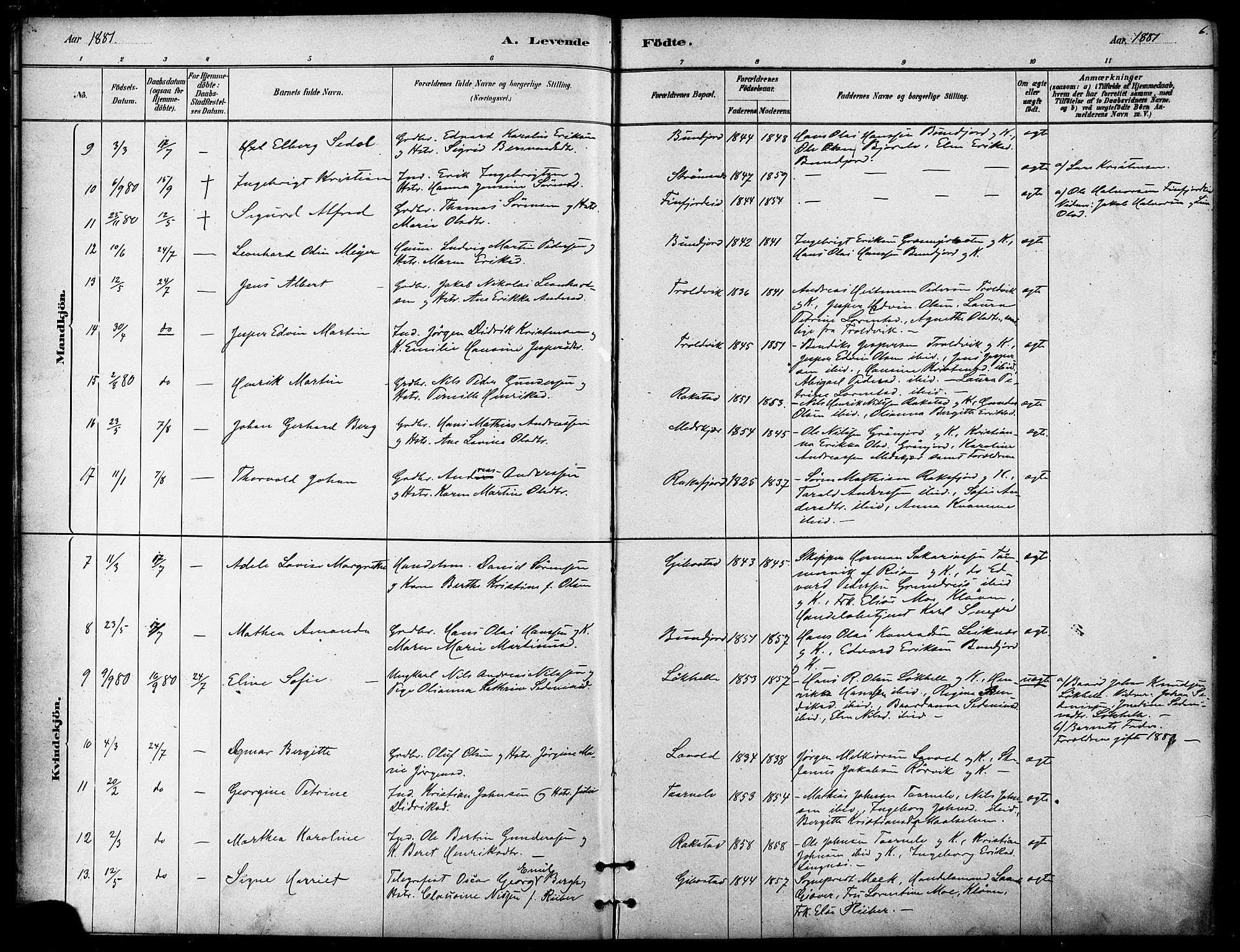 Lenvik sokneprestembete, SATØ/S-1310/H/Ha/Haa/L0011kirke: Parish register (official) no. 11, 1880-1889, p. 6