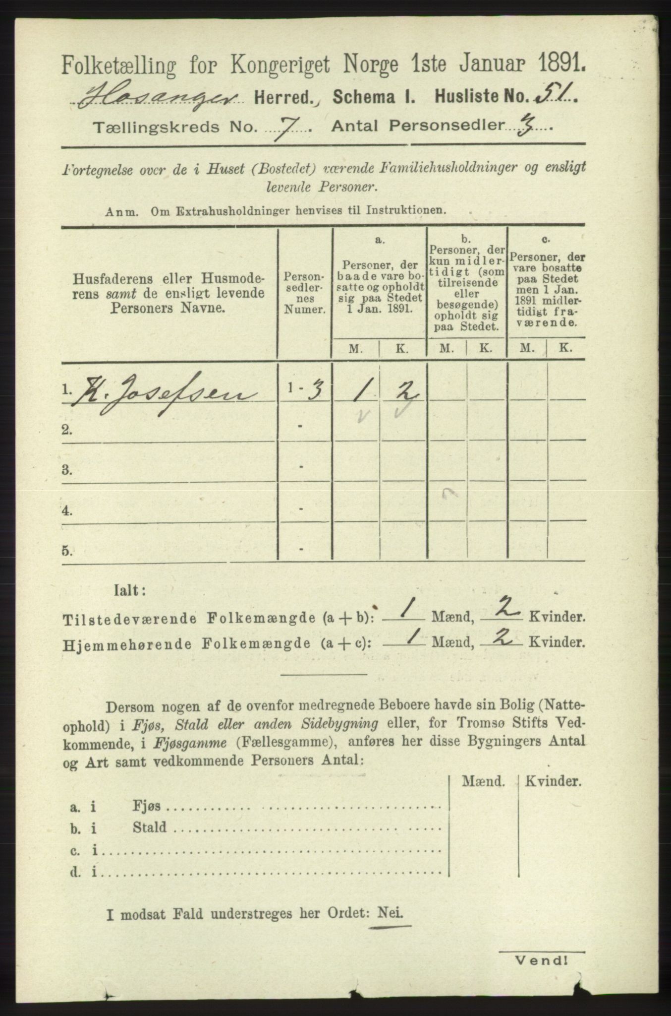 RA, 1891 census for 1253 Hosanger, 1891, p. 2484