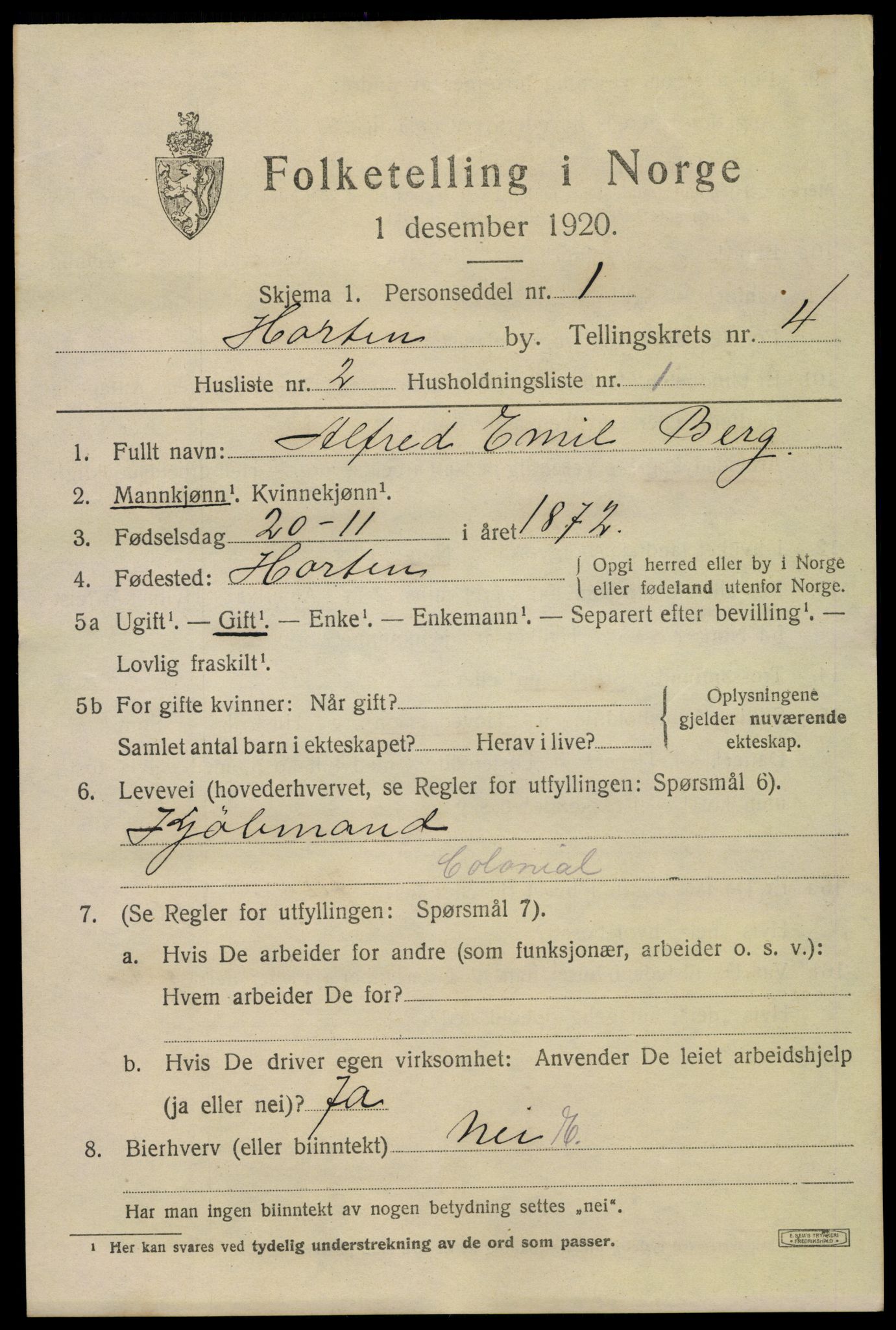 SAKO, 1920 census for Horten, 1920, p. 16271