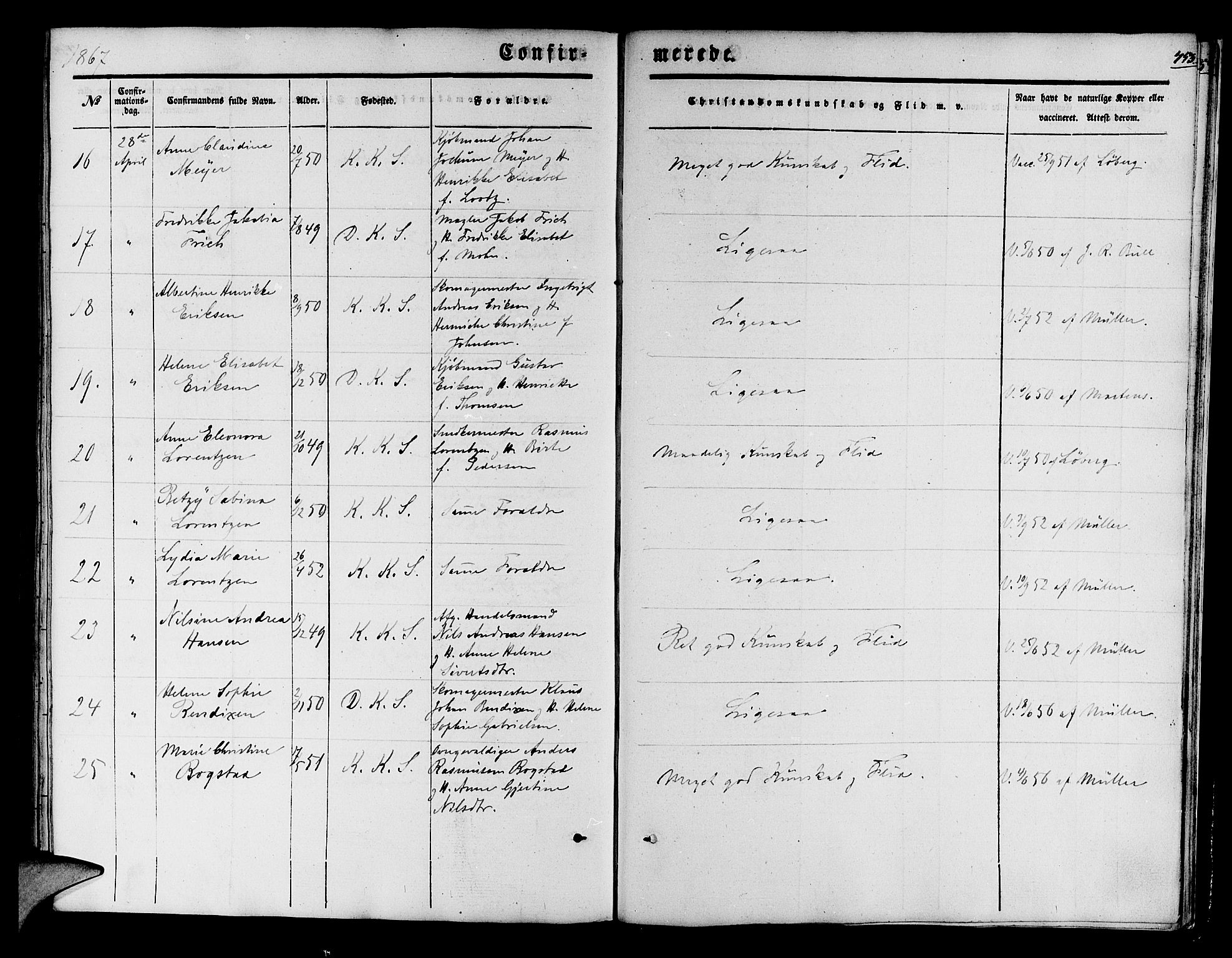 Korskirken sokneprestembete, AV/SAB-A-76101/H/Hab: Parish register (copy) no. C 1, 1839-1868, p. 453