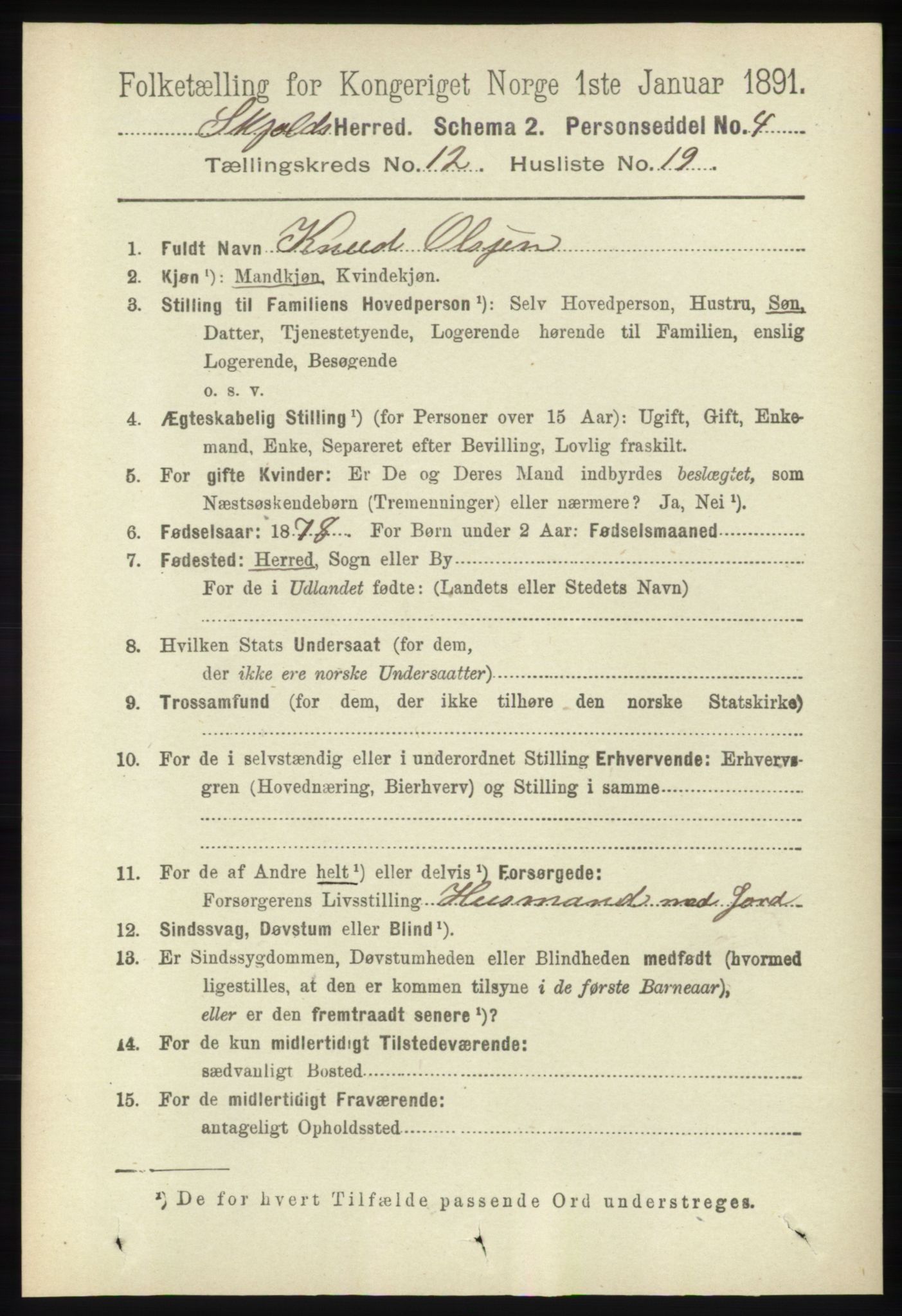 RA, 1891 census for 1154 Skjold, 1891, p. 2360