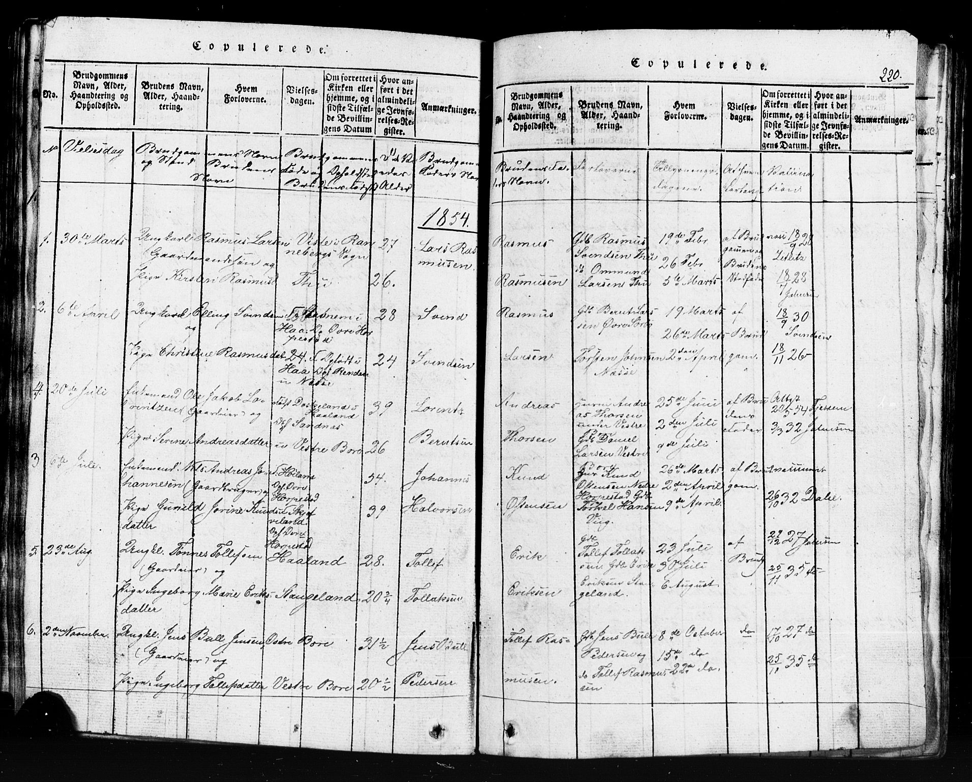 Klepp sokneprestkontor, SAST/A-101803/001/3/30BB/L0001: Parish register (copy) no.  B 1, 1816-1859, p. 220