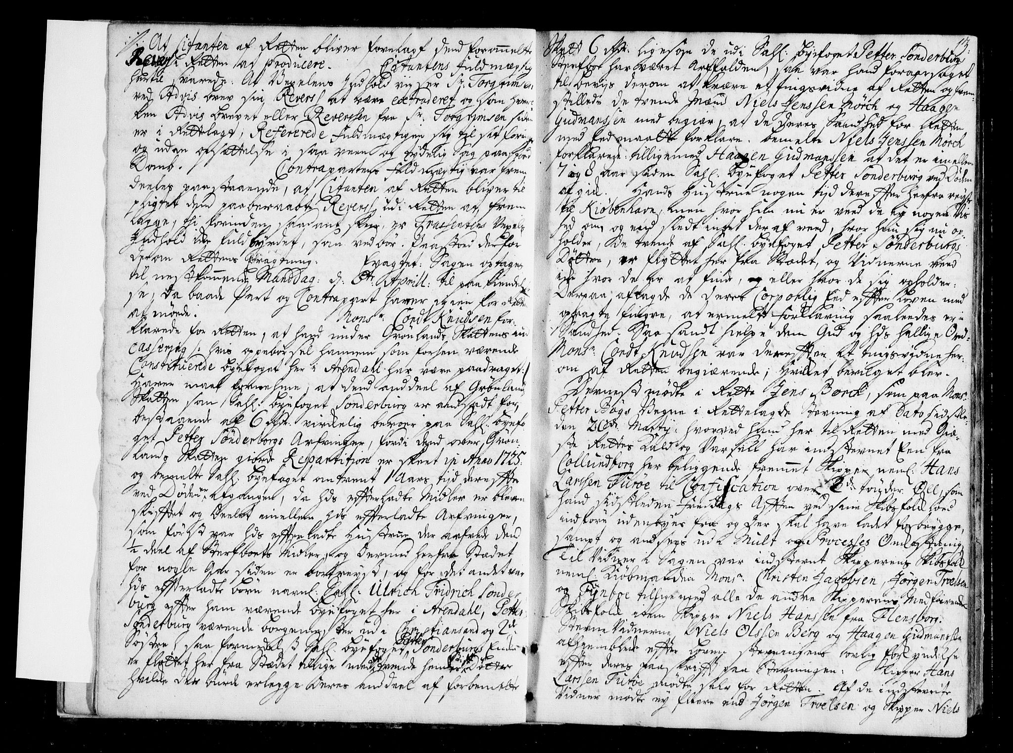 Arendal byfogd, AV/SAK-1222-0001/F/Fa/L0006: Justisprotokoll for Arendal og Risør, 1734-1736, p. 12b-13a