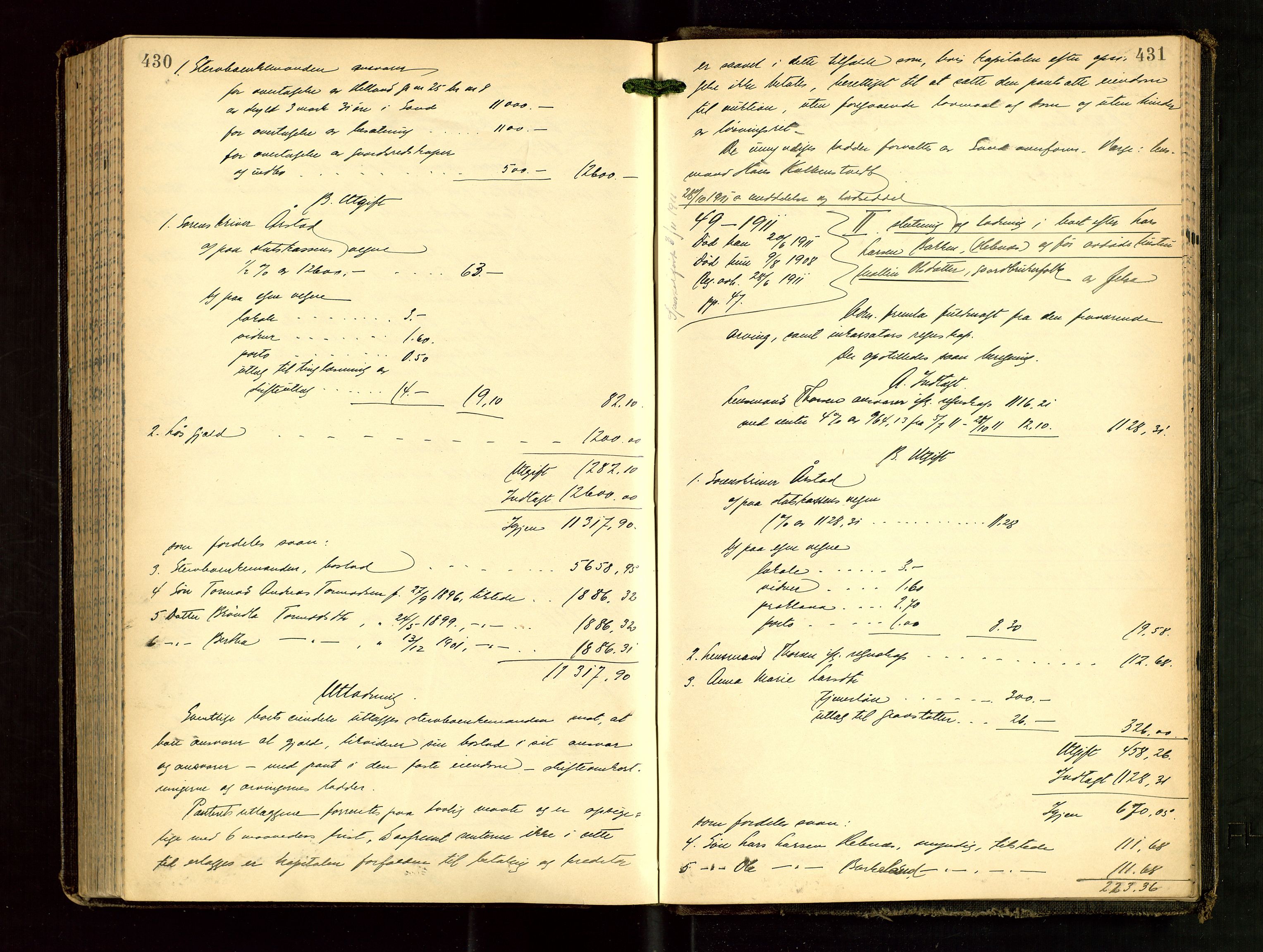 Ryfylke tingrett, SAST/A-100055/001/IV/IVG/L0003: Skifteutlodningsprotokoll Med register, 1907-1912, p. 430-431