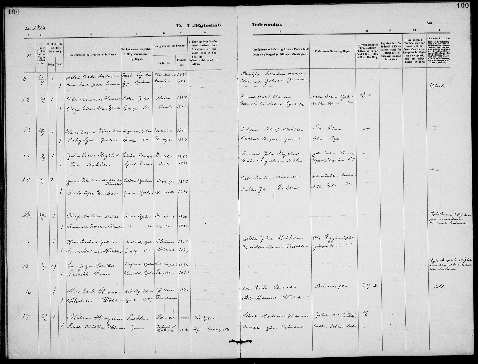 Rjukan kirkebøker, SAKO/A-294/G/Ga/L0001: Parish register (copy) no. 1, 1880-1914, p. 100