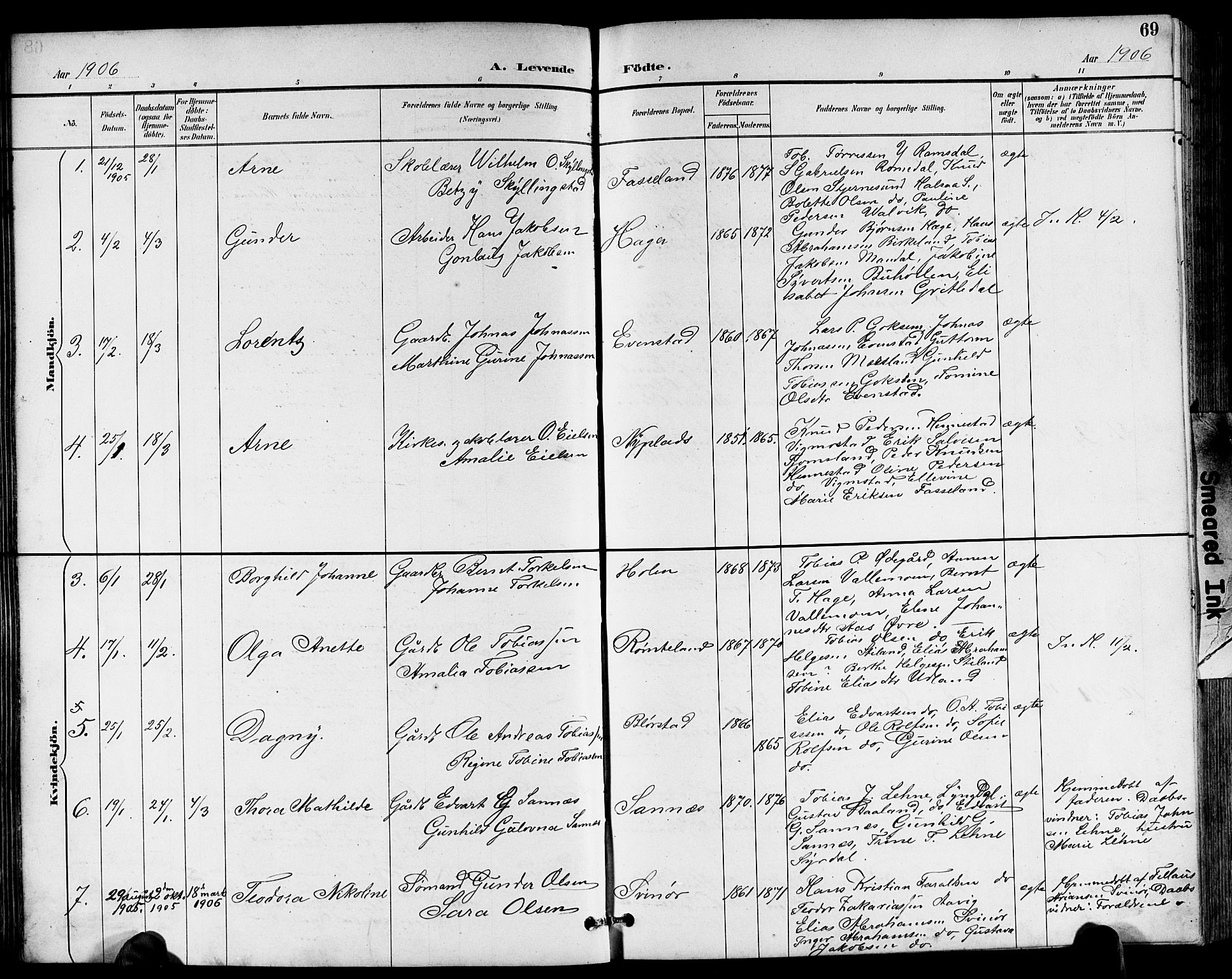 Sør-Audnedal sokneprestkontor, SAK/1111-0039/F/Fb/Fbb/L0006: Parish register (copy) no. B 6, 1893-1915, p. 69