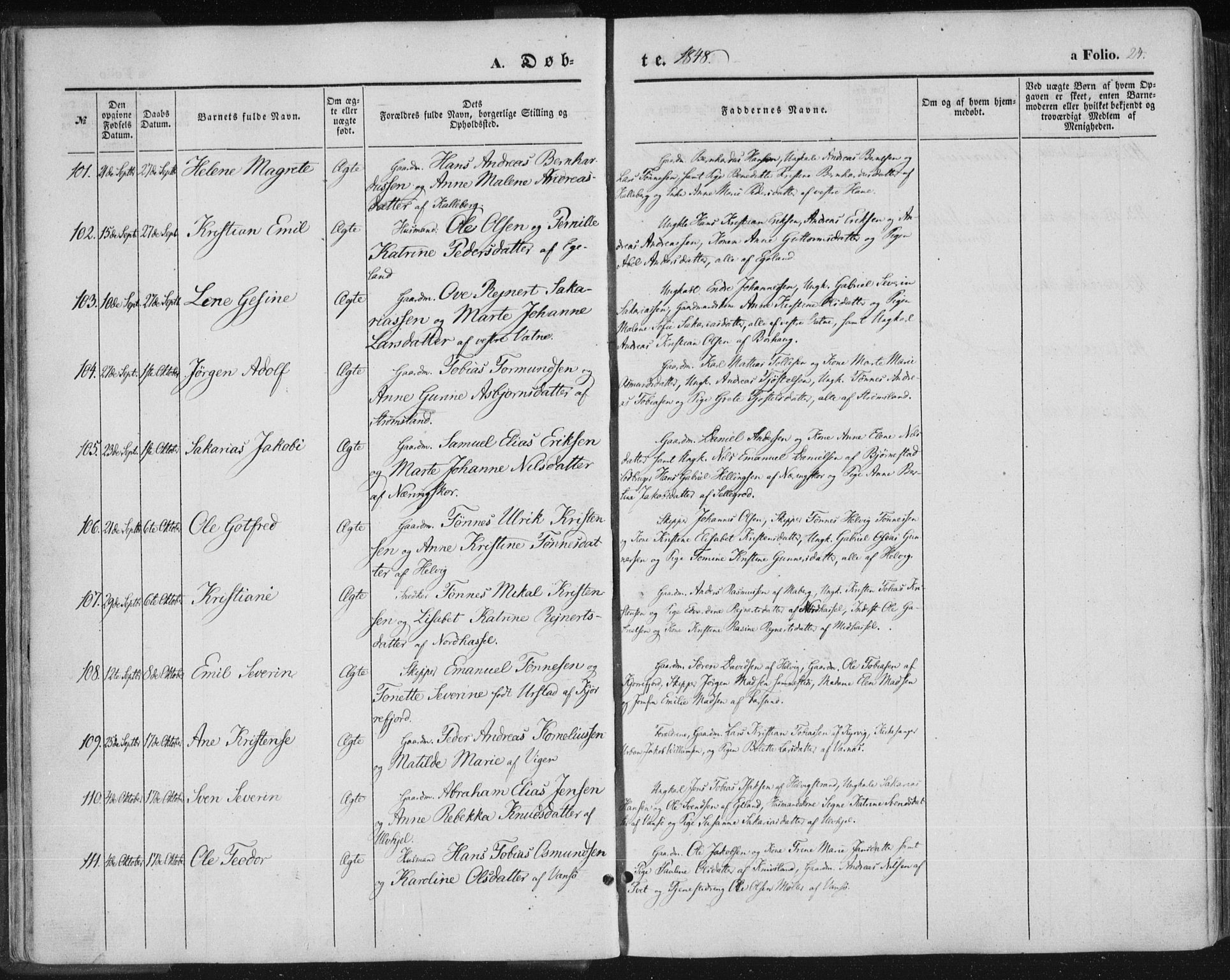 Lista sokneprestkontor, AV/SAK-1111-0027/F/Fa/L0010: Parish register (official) no. A 10, 1846-1861, p. 24