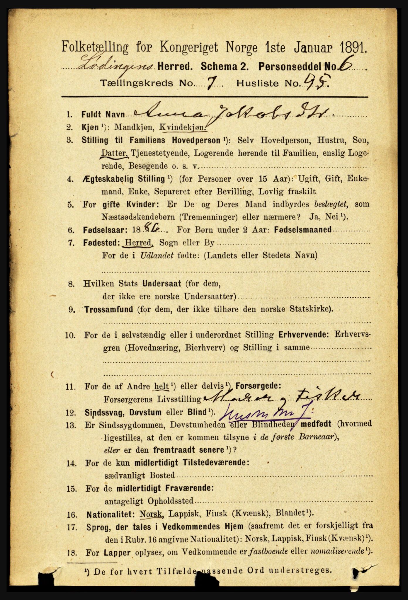 RA, 1891 census for 1851 Lødingen, 1891, p. 3951