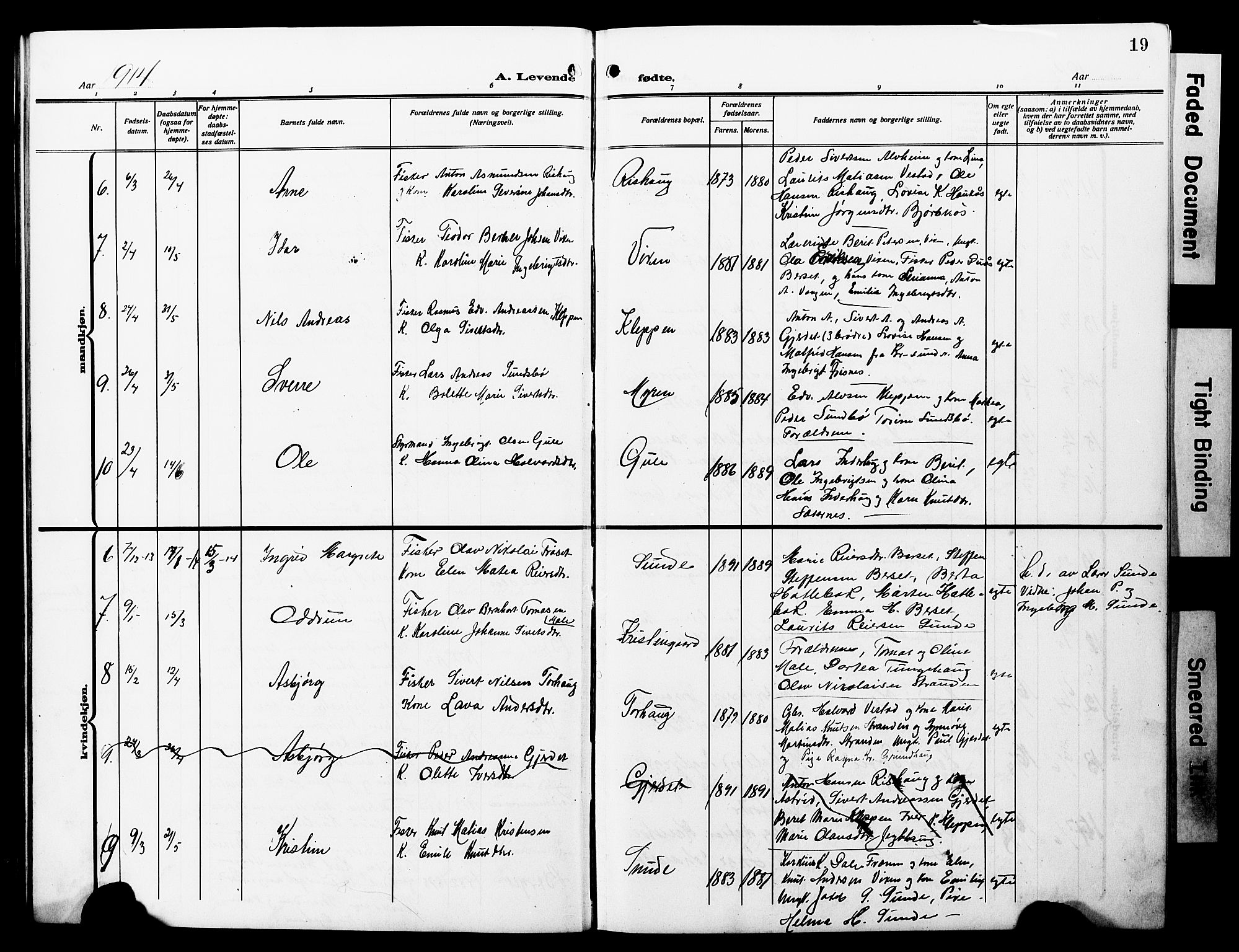 Ministerialprotokoller, klokkerbøker og fødselsregistre - Møre og Romsdal, SAT/A-1454/566/L0774: Parish register (copy) no. 566C03, 1910-1929, p. 19