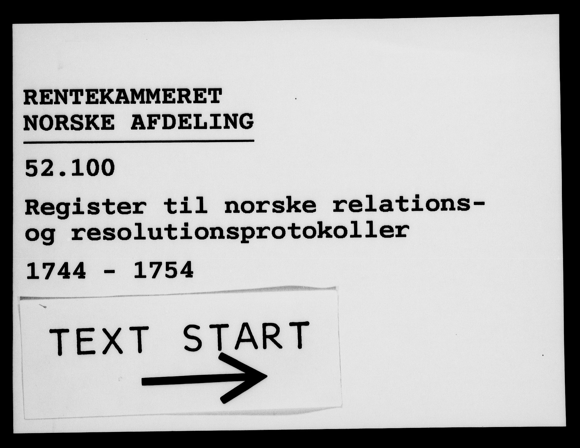Rentekammeret, Kammerkanselliet, RA/EA-3111/G/Gf/Gfb/L0005: Register til norske relasjons- og resolusjonsprotokoller (merket RK 52.100), 1744-1754