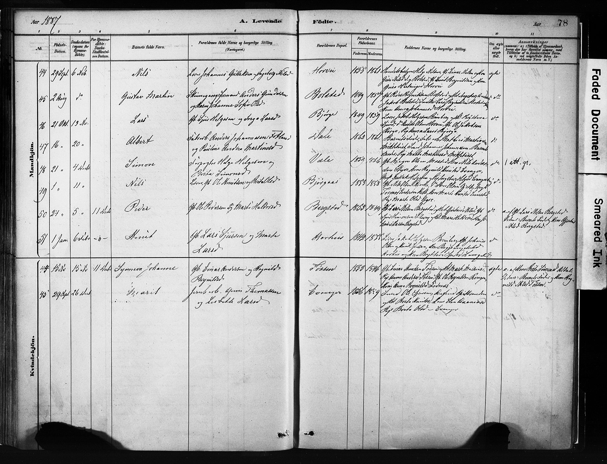 Evanger sokneprestembete, SAB/A-99924: Parish register (official) no. A 1, 1877-1899, p. 78