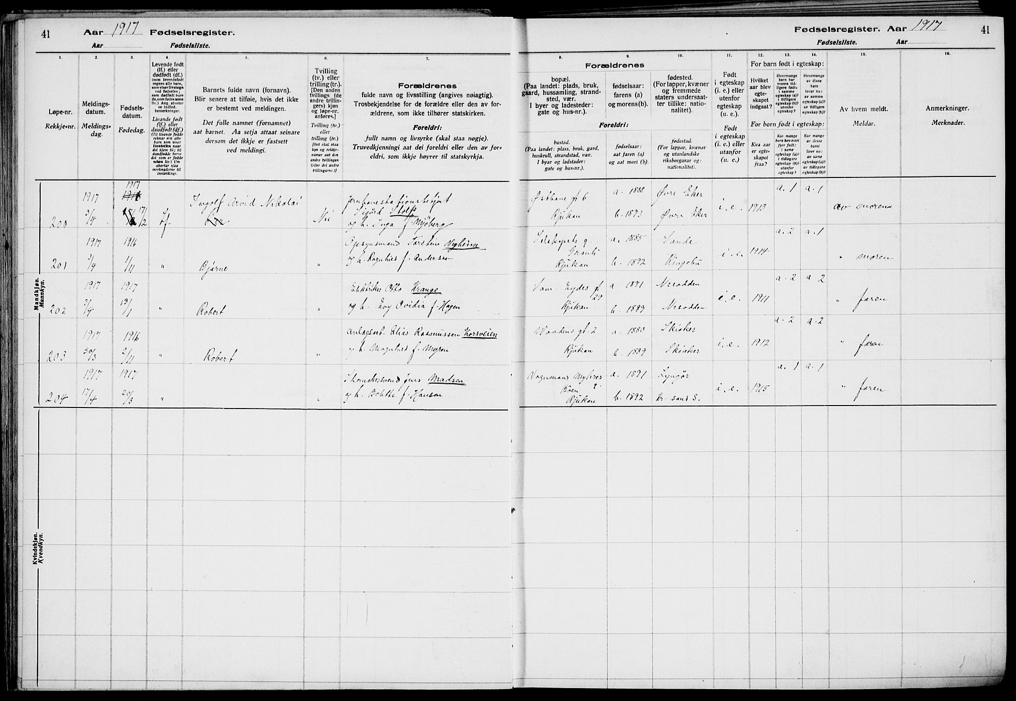 Rjukan kirkebøker, AV/SAKO-A-294/J/Ja/L0001: Birth register no. 1, 1916-1922, p. 41