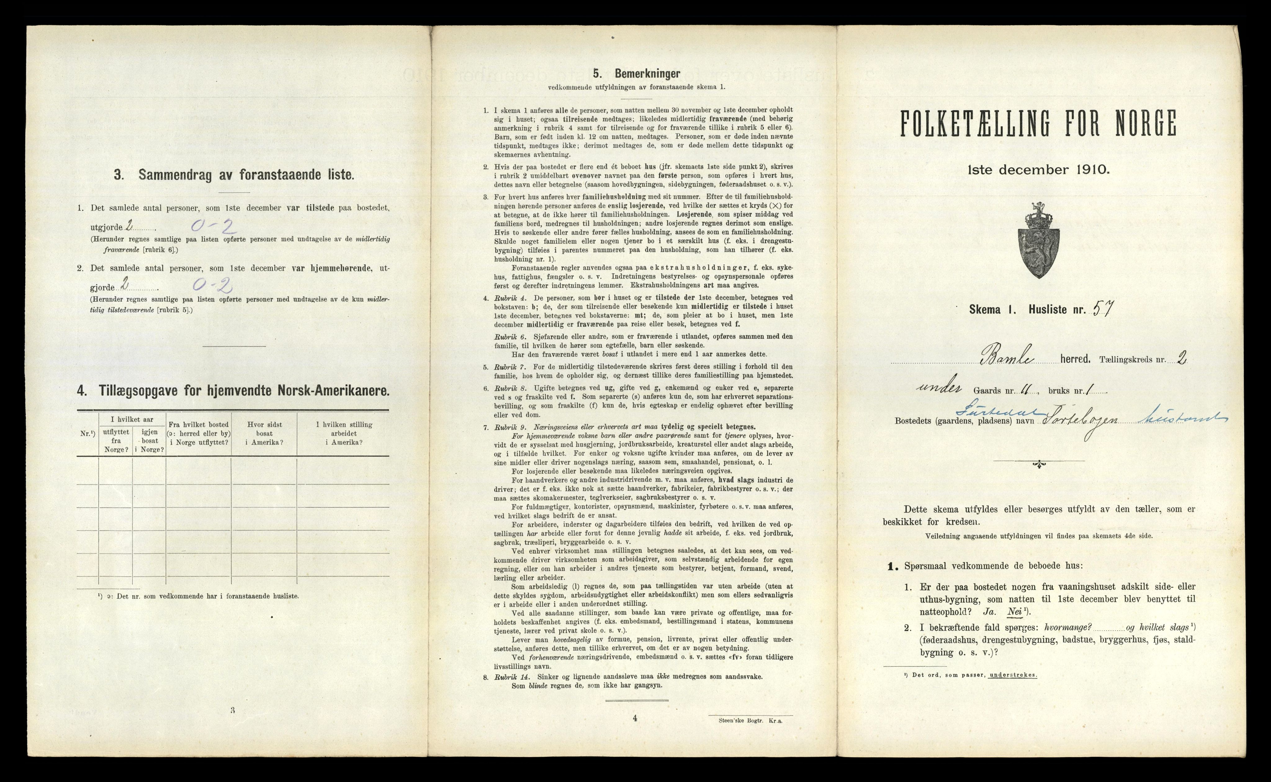 RA, 1910 census for Bamble, 1910, p. 474