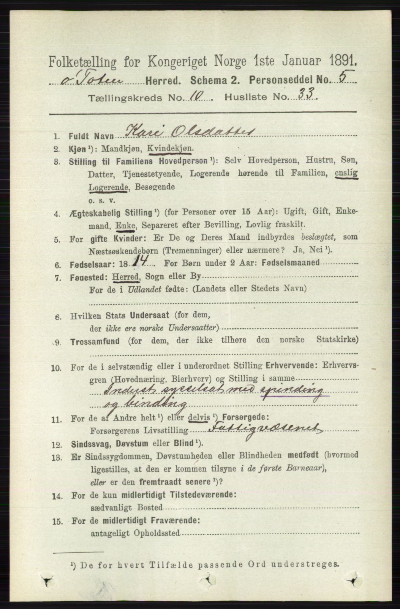 RA, 1891 census for 0528 Østre Toten, 1891, p. 6586