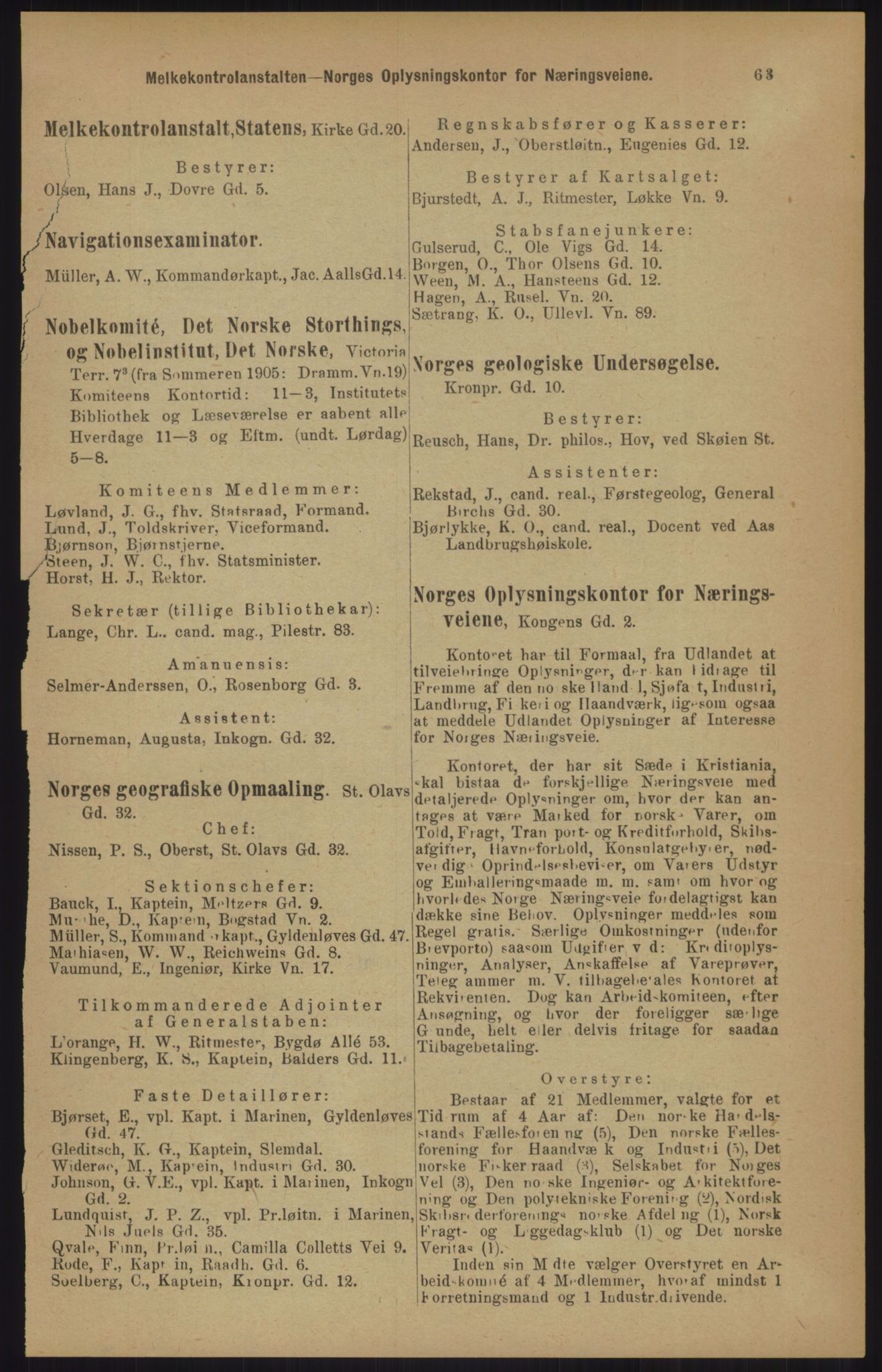 Kristiania/Oslo adressebok, PUBL/-, 1905, p. 63