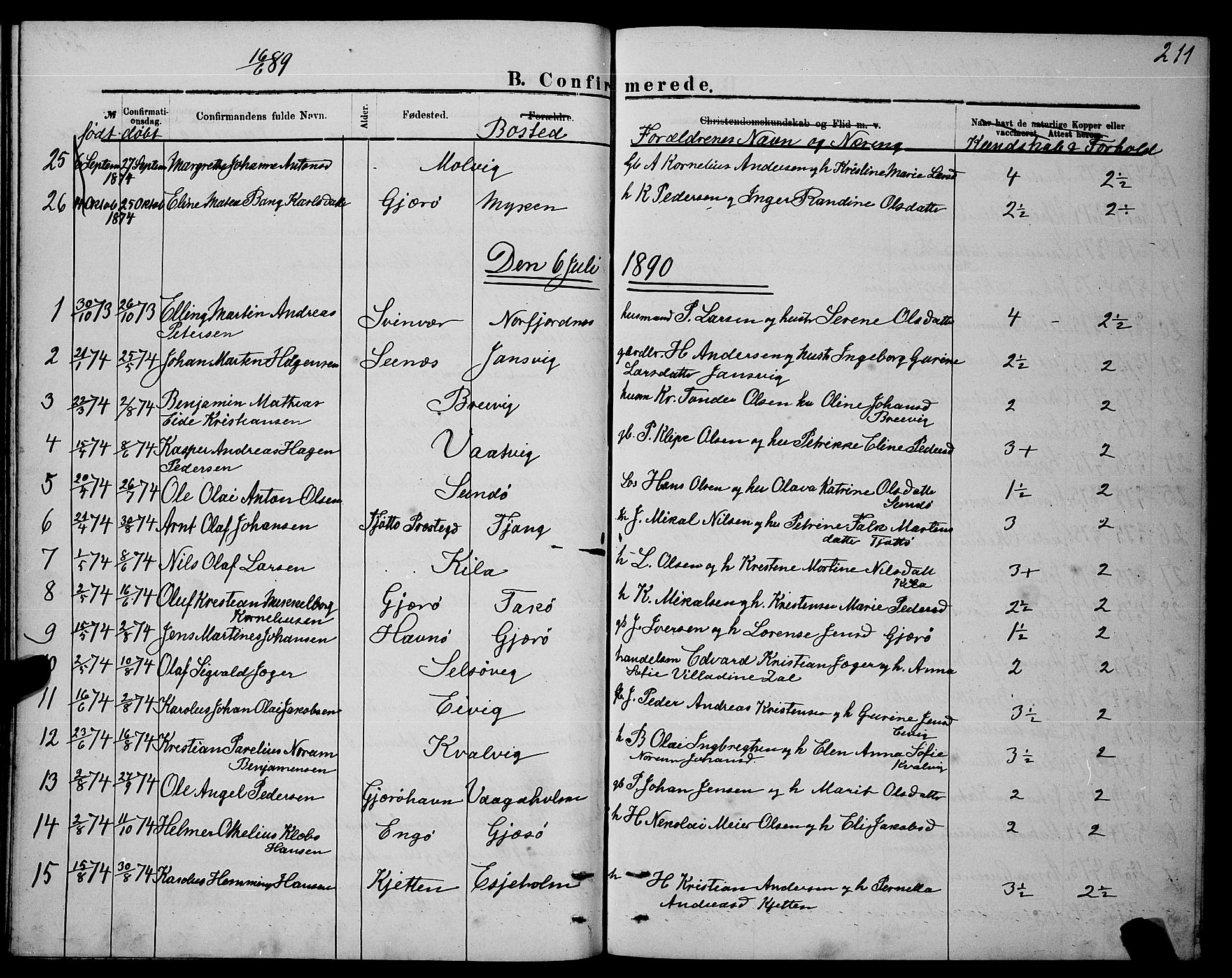 Ministerialprotokoller, klokkerbøker og fødselsregistre - Nordland, AV/SAT-A-1459/841/L0620: Parish register (copy) no. 841C04, 1877-1896, p. 211