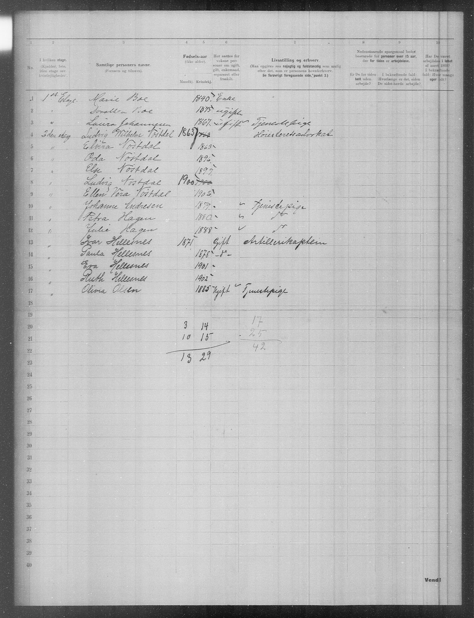 OBA, Municipal Census 1903 for Kristiania, 1903, p. 1639