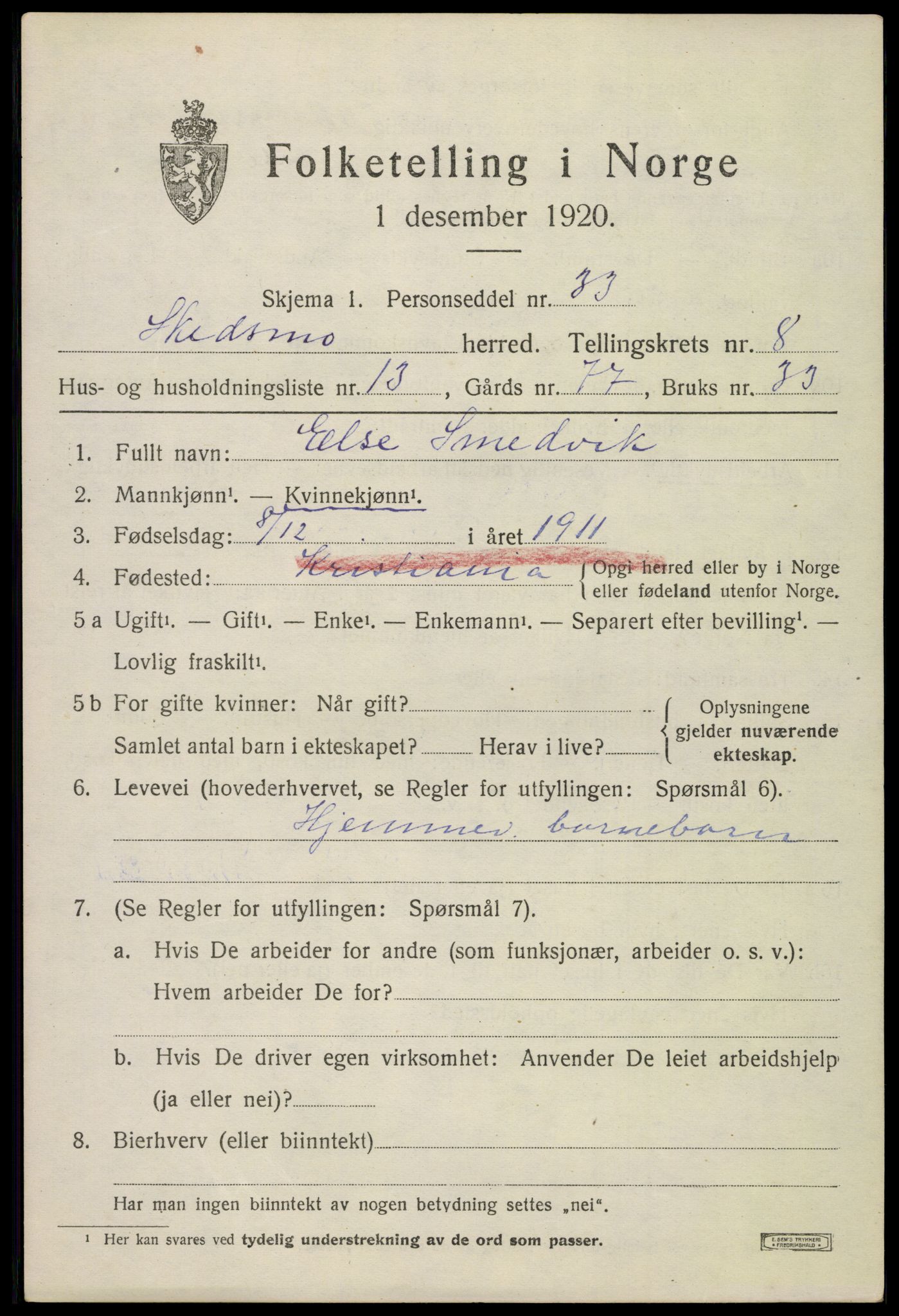 SAO, 1920 census for Skedsmo, 1920, p. 9065