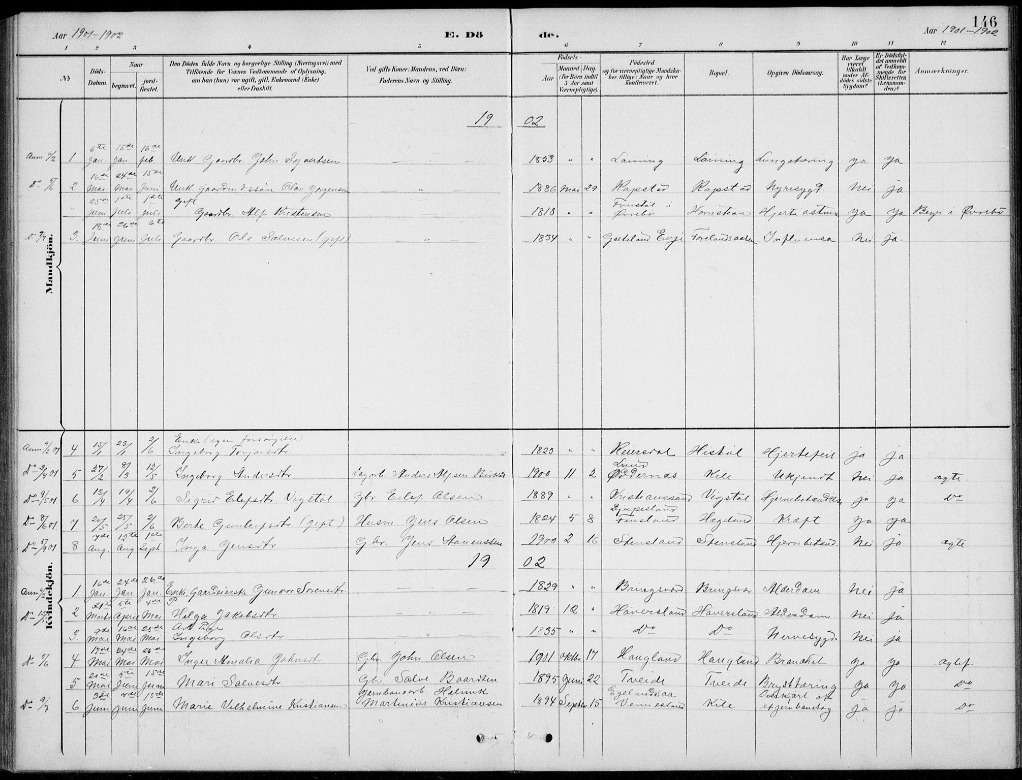 Vennesla sokneprestkontor, AV/SAK-1111-0045/Fb/Fba/L0003: Parish register (copy) no. B 3, 1890-1919, p. 146