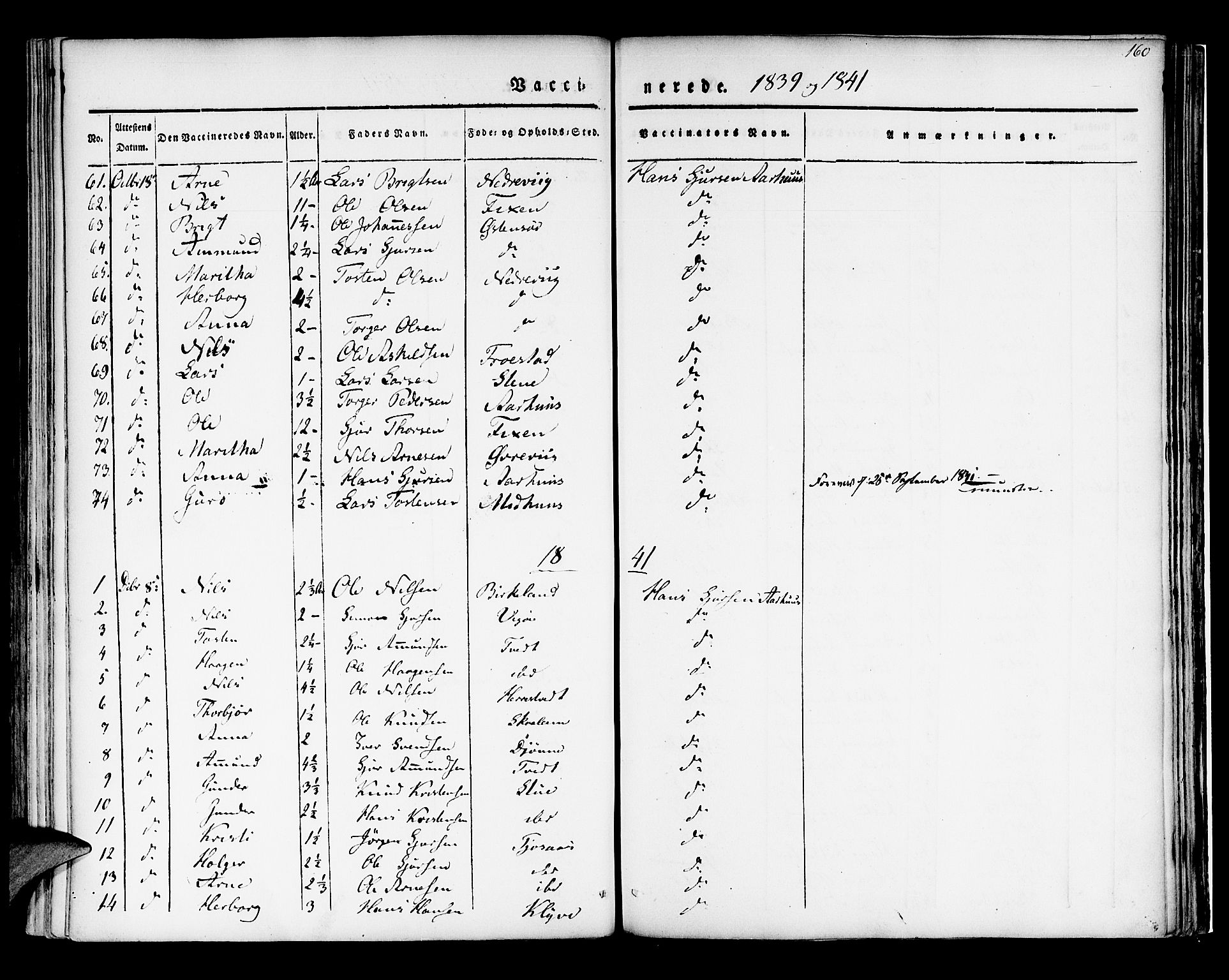 Kvam sokneprestembete, SAB/A-76201/H/Haa: Parish register (official) no. A 7, 1832-1843, p. 160