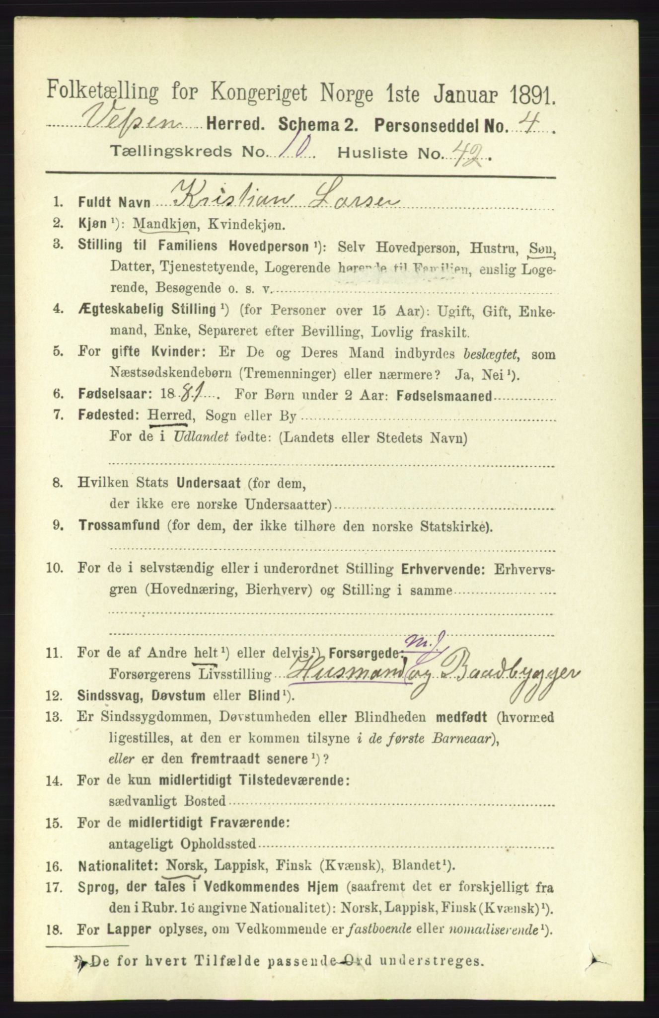 RA, 1891 census for 1824 Vefsn, 1891, p. 5490