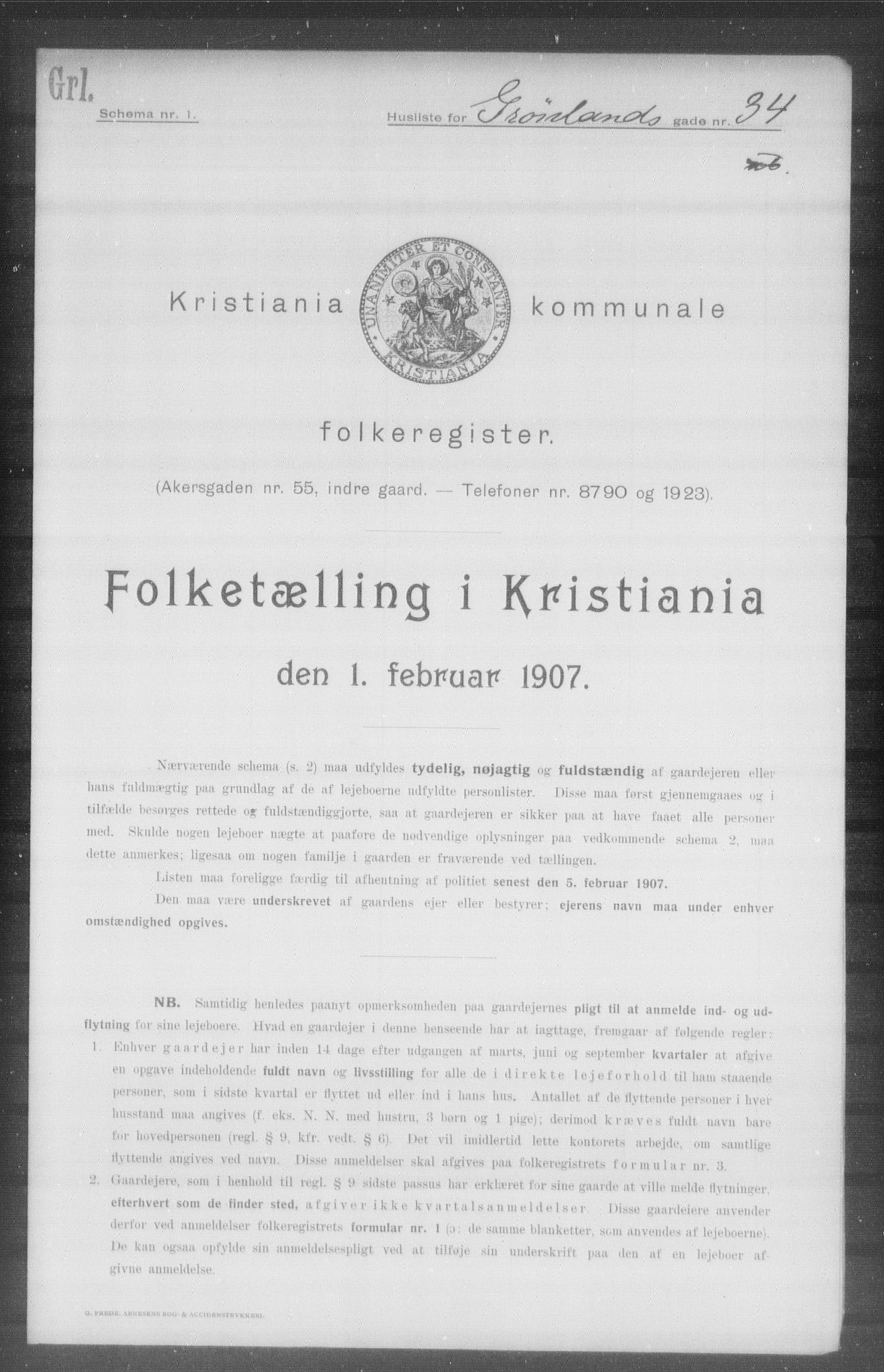 OBA, Municipal Census 1907 for Kristiania, 1907, p. 16046