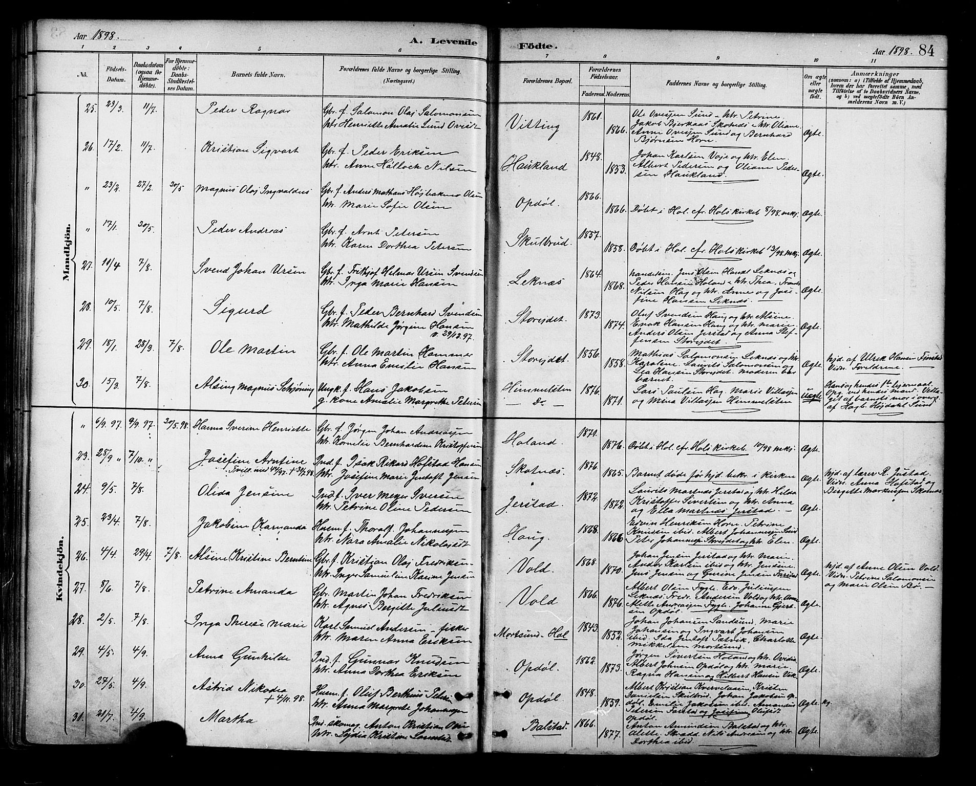 Ministerialprotokoller, klokkerbøker og fødselsregistre - Nordland, AV/SAT-A-1459/881/L1167: Parish register (copy) no. 881C04, 1886-1899, p. 84