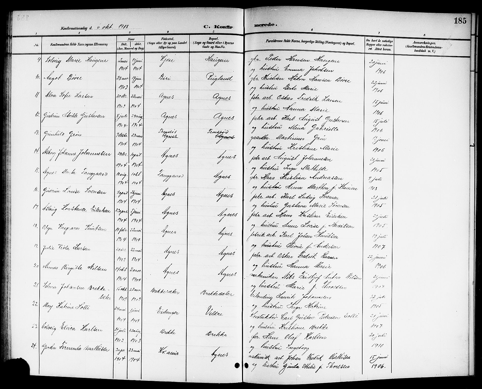 Brunlanes kirkebøker, SAKO/A-342/G/Ga/L0004: Parish register (copy) no. I 4, 1898-1921, p. 185