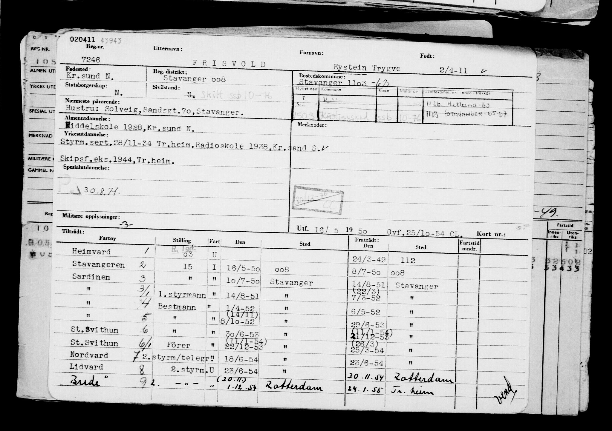 Direktoratet for sjømenn, AV/RA-S-3545/G/Gb/L0095: Hovedkort, 1911, p. 11