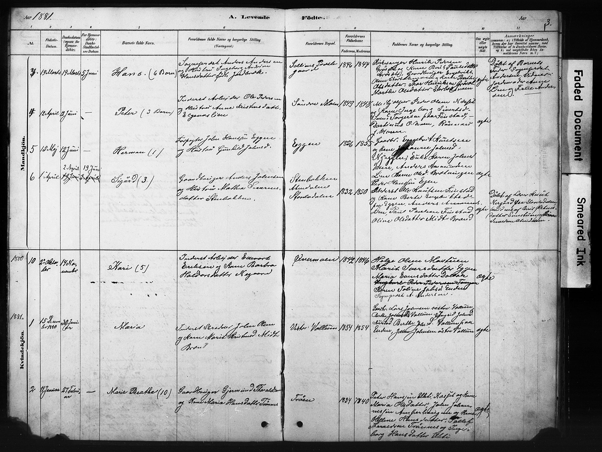 Sollia prestekontor, AV/SAH-PREST-050/H/Ha/Hab/L0002: Parish register (copy) no. 2, 1880-1933, p. 3