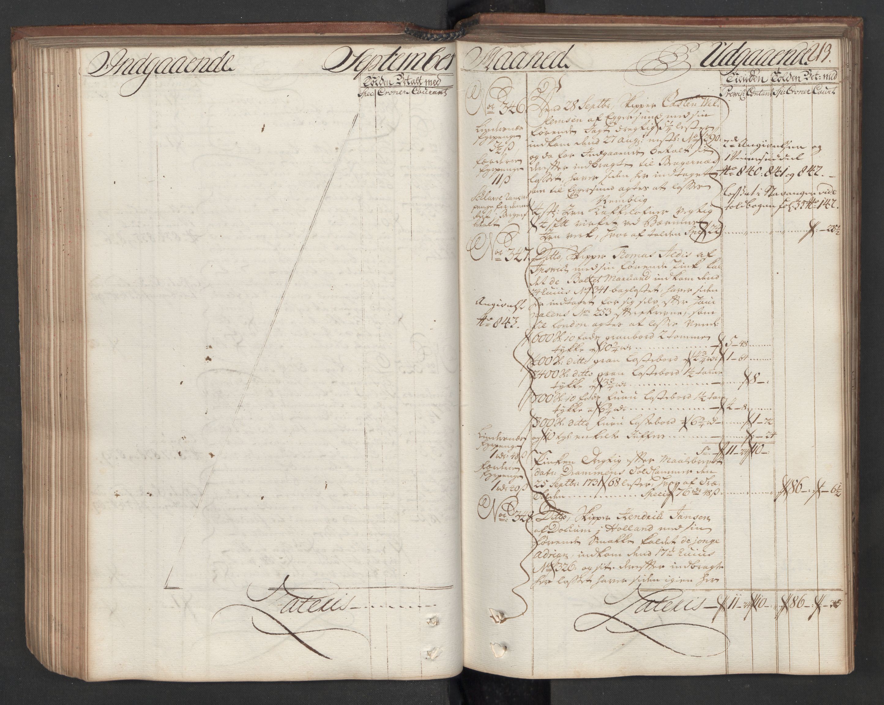 Generaltollkammeret, tollregnskaper, AV/RA-EA-5490/R08/L0009/0001: Tollregnskaper Drammen / Hovedtollbok, 1731, p. 212b-213a