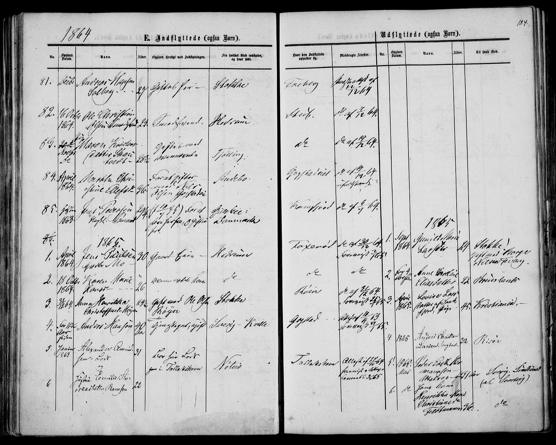 Sandar kirkebøker, SAKO/A-243/F/Fa/L0009: Parish register (official) no. 9, 1862-1871, p. 184