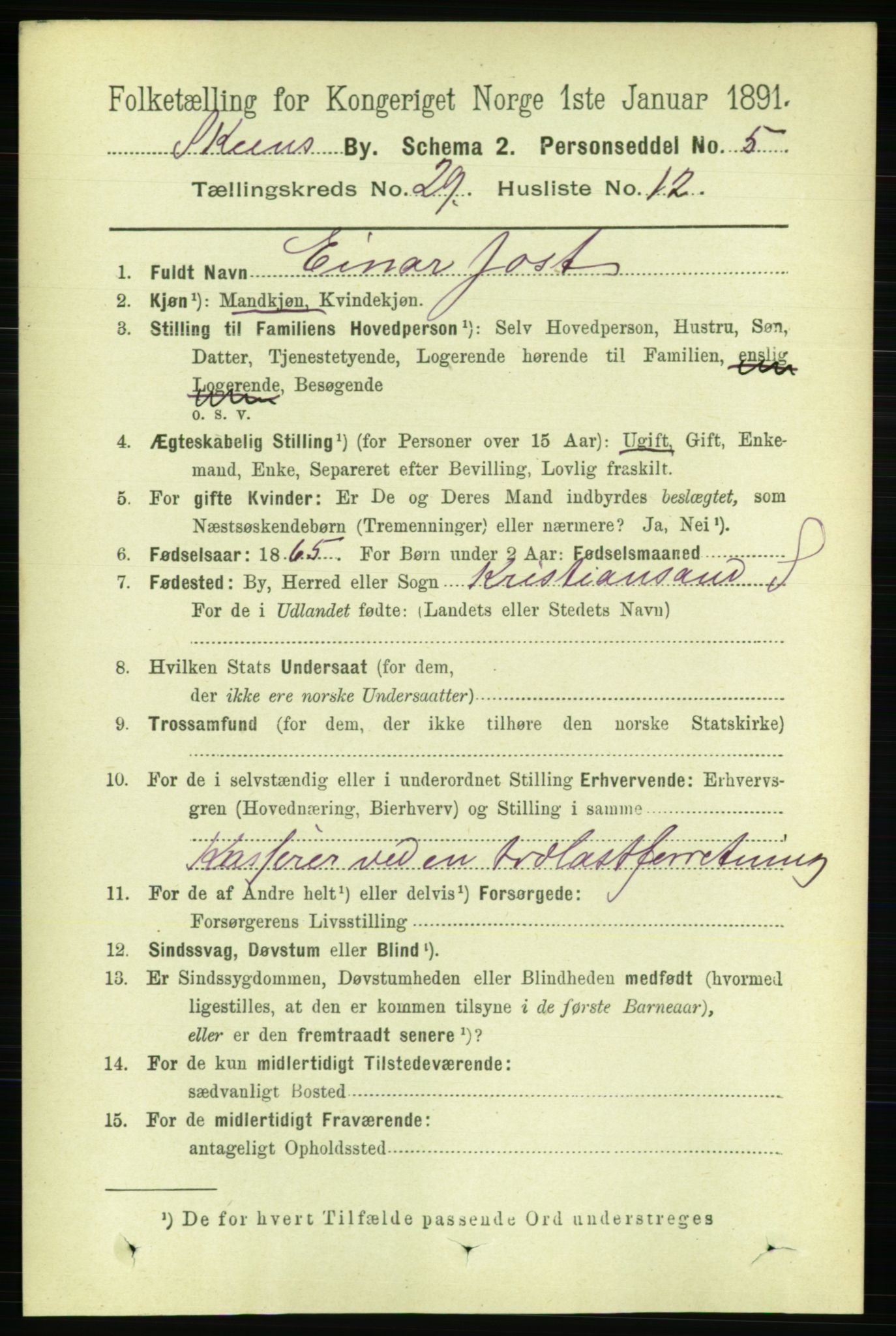 RA, 1891 census for 0806 Skien, 1891, p. 6801