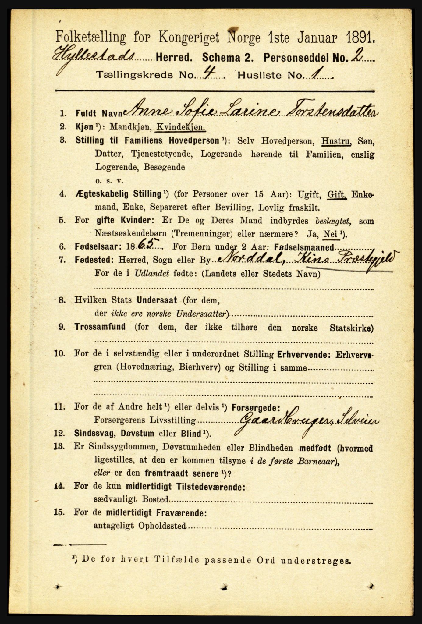 RA, 1891 census for 1413 Hyllestad, 1891, p. 578