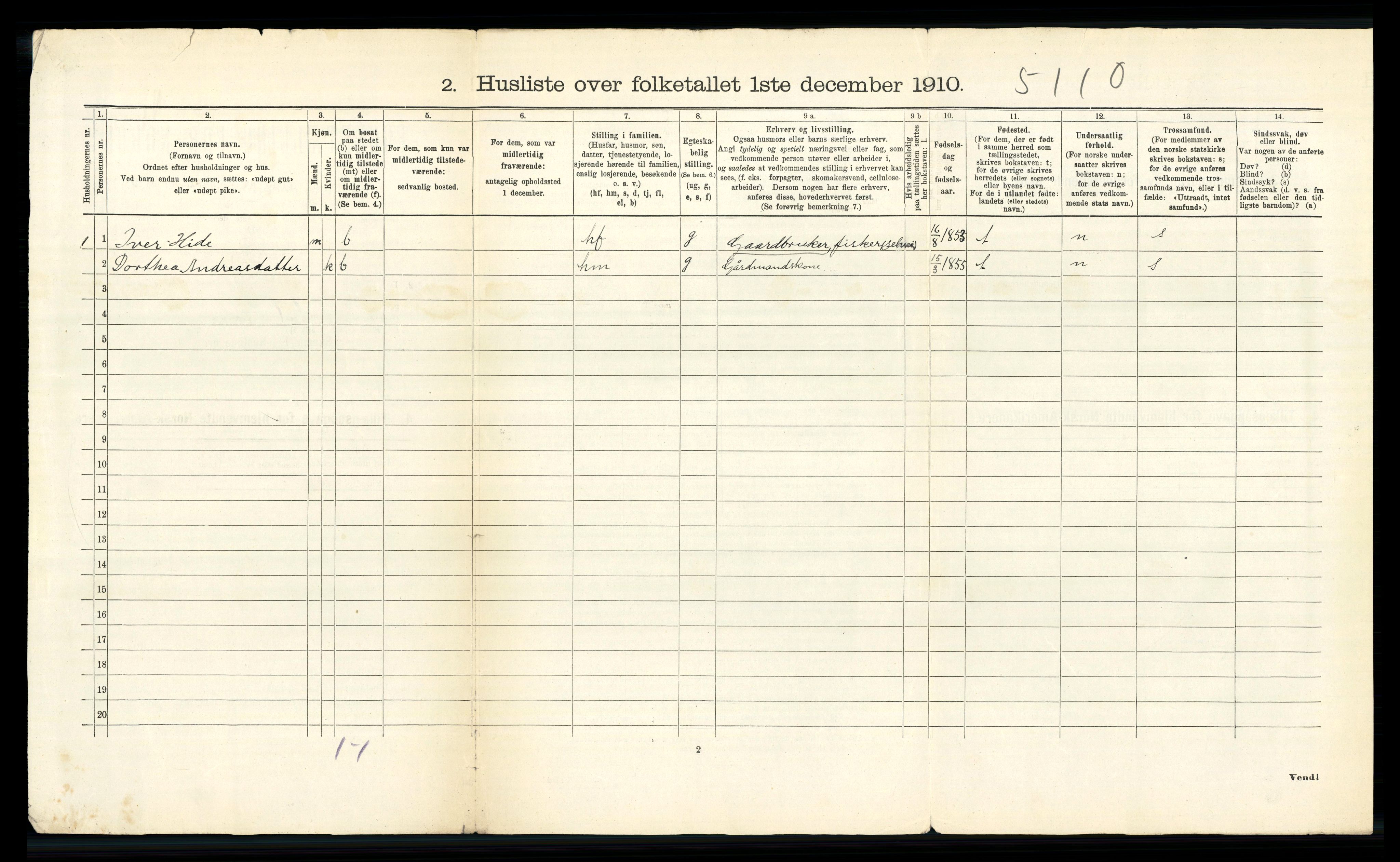 RA, 1910 census for Sande, 1910, p. 39