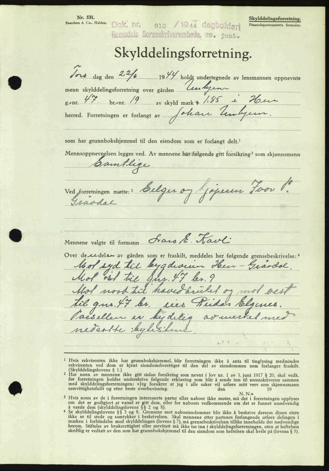 Romsdal sorenskriveri, SAT/A-4149/1/2/2C: Mortgage book no. A16, 1944-1944, Diary no: : 910/1944