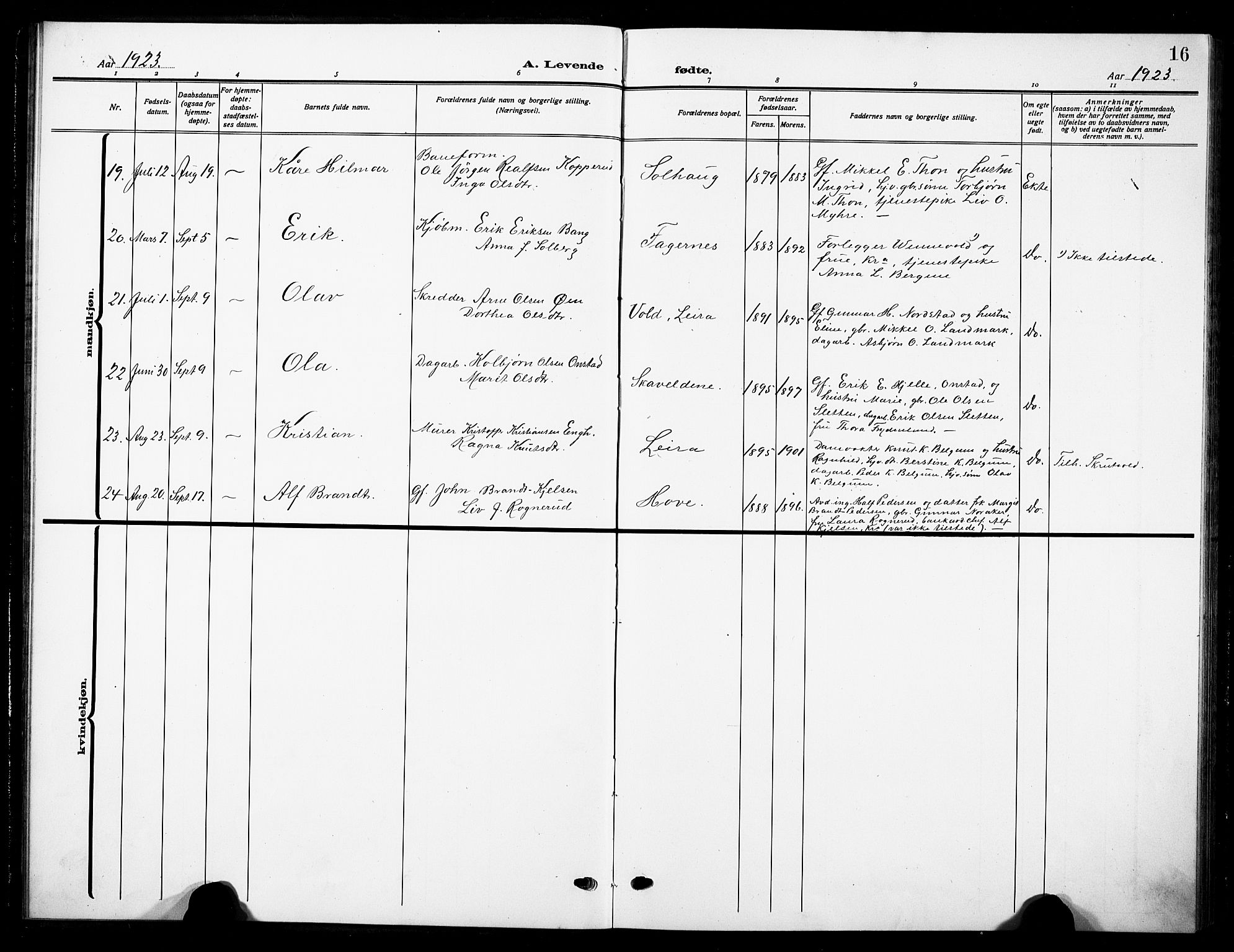 Nord-Aurdal prestekontor, AV/SAH-PREST-132/H/Ha/Hab/L0016: Parish register (copy) no. 16, 1920-1932, p. 16