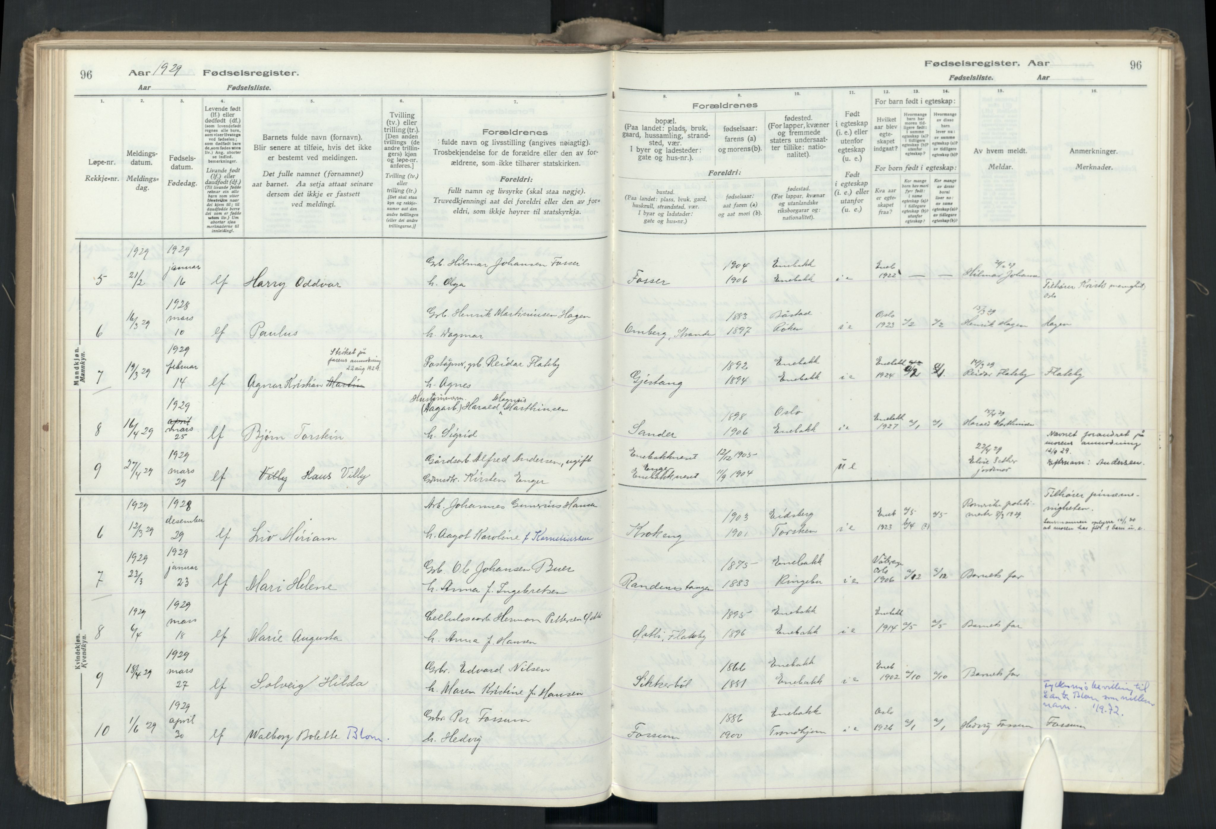 Enebakk prestekontor Kirkebøker, SAO/A-10171c/J/Ja: Birth register no. I 1, 1916-1948, p. 96