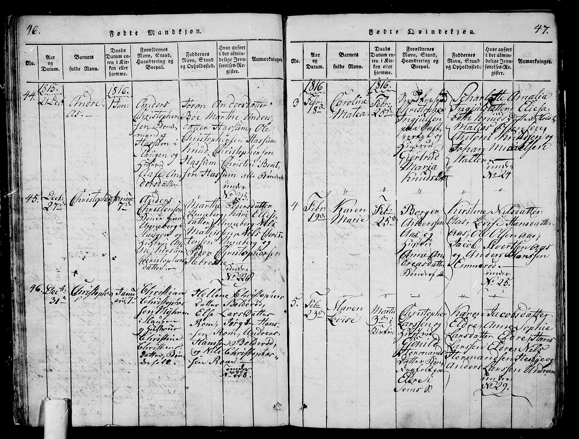 Sem kirkebøker, AV/SAKO-A-5/G/Ga/L0001: Parish register (copy) no. I 1, 1814-1825, p. 46-47