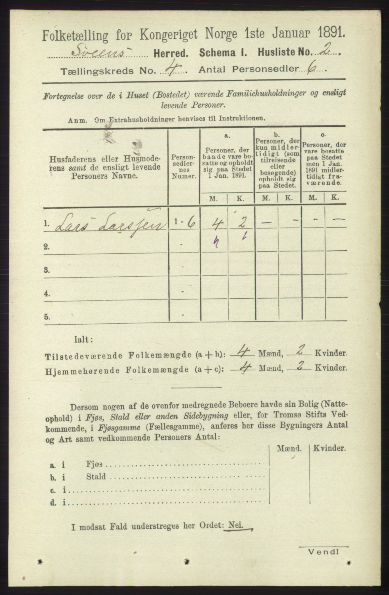 RA, 1891 census for 1216 Sveio, 1891, p. 1095