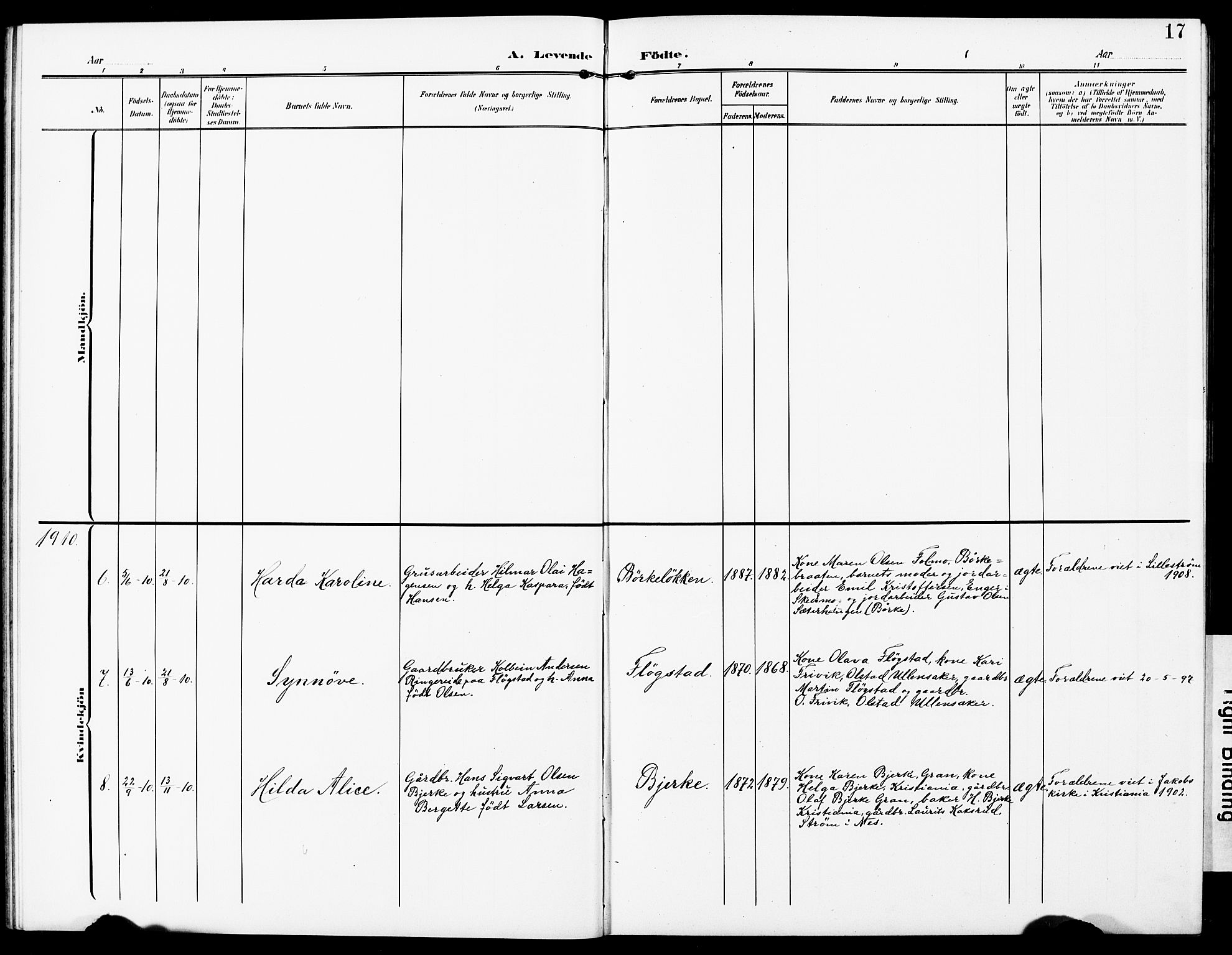 Sørum prestekontor Kirkebøker, AV/SAO-A-10303/G/Gb/L0001: Parish register (copy) no. II 1, 1907-1929, p. 17