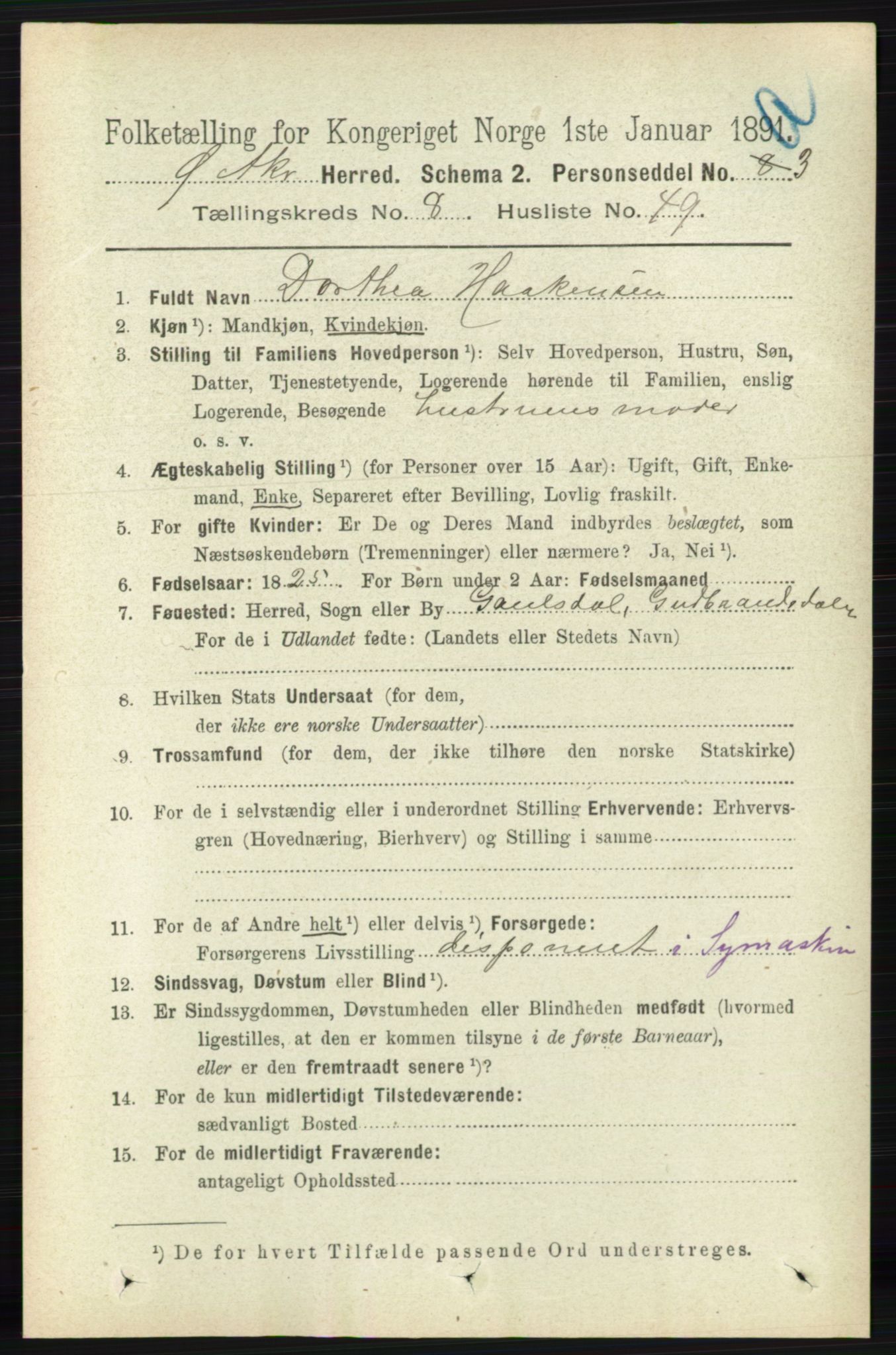 RA, 1891 census for 0218 Aker, 1891, p. 7629