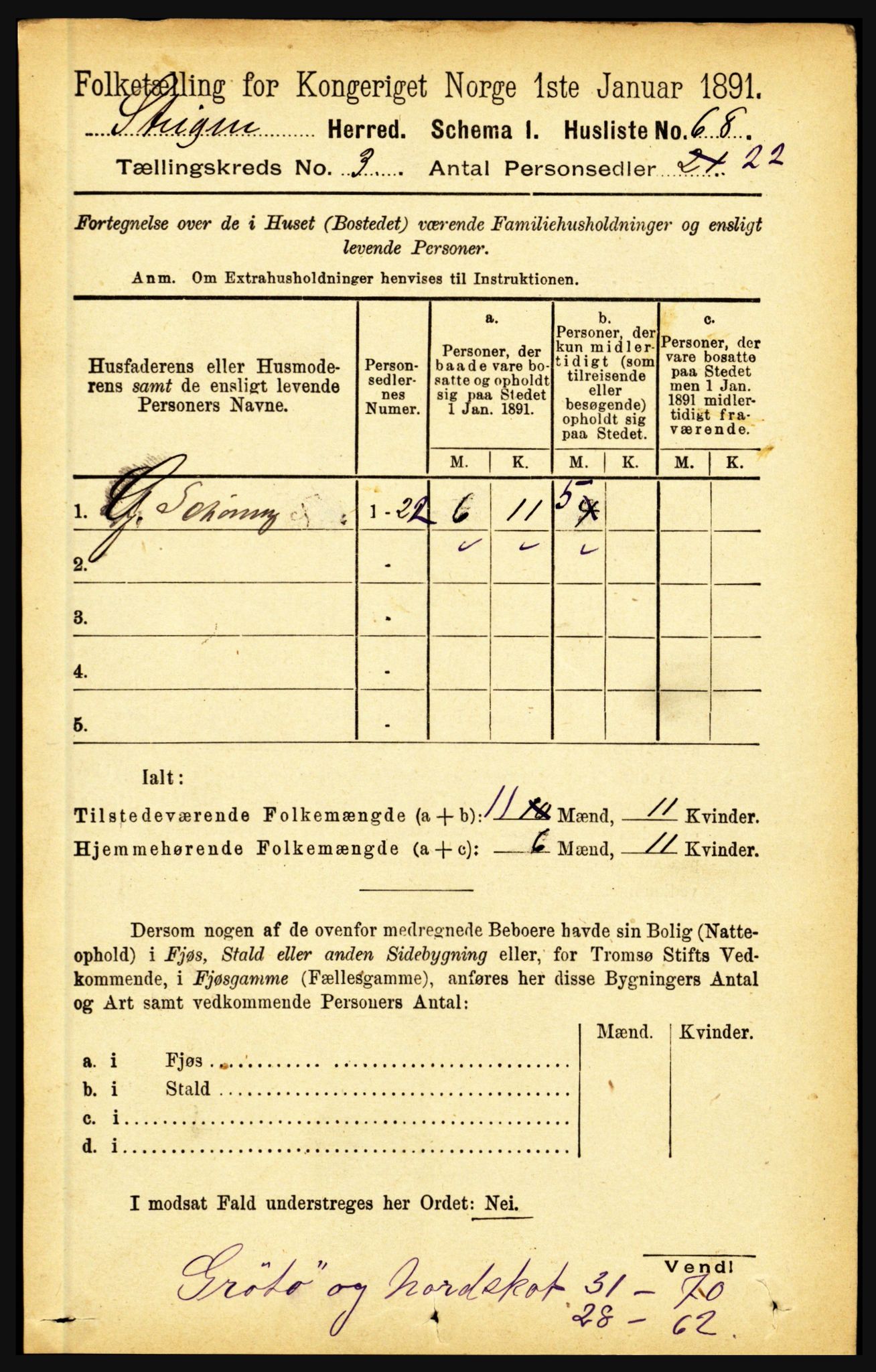 RA, 1891 census for 1848 Steigen, 1891, p. 930