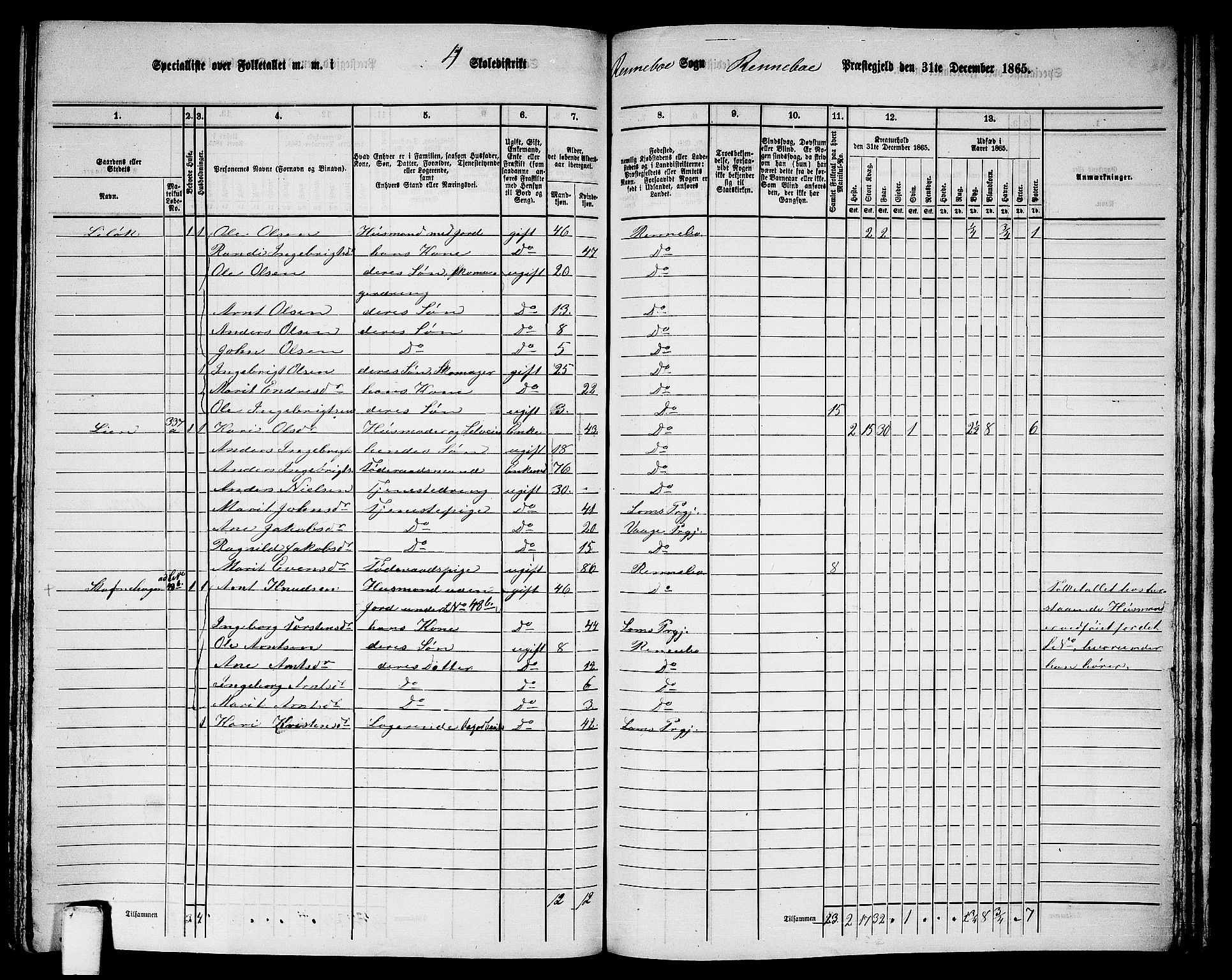 RA, 1865 census for Rennebu, 1865, p. 80